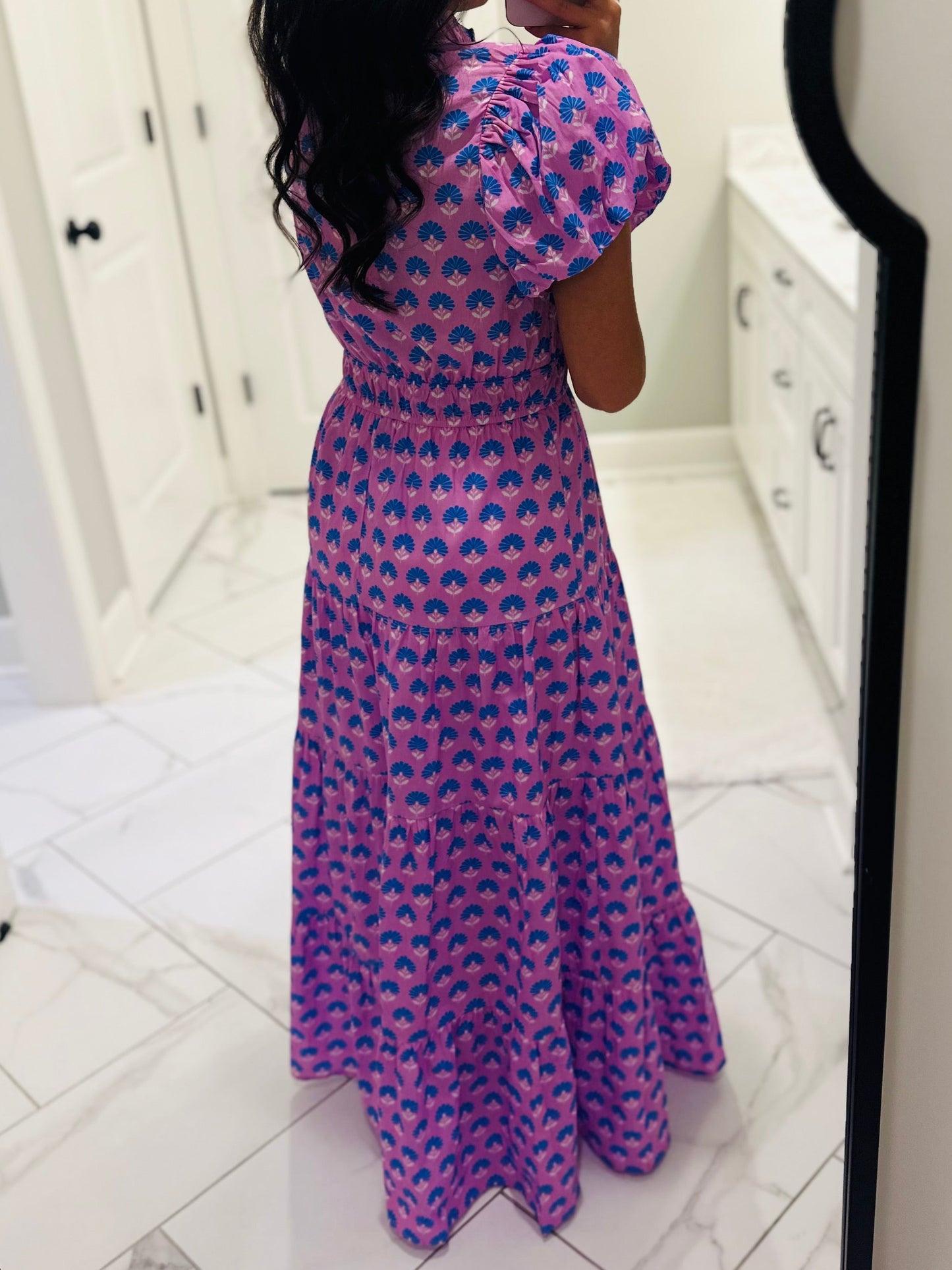 The Maya Lavender Floral Midi Dress