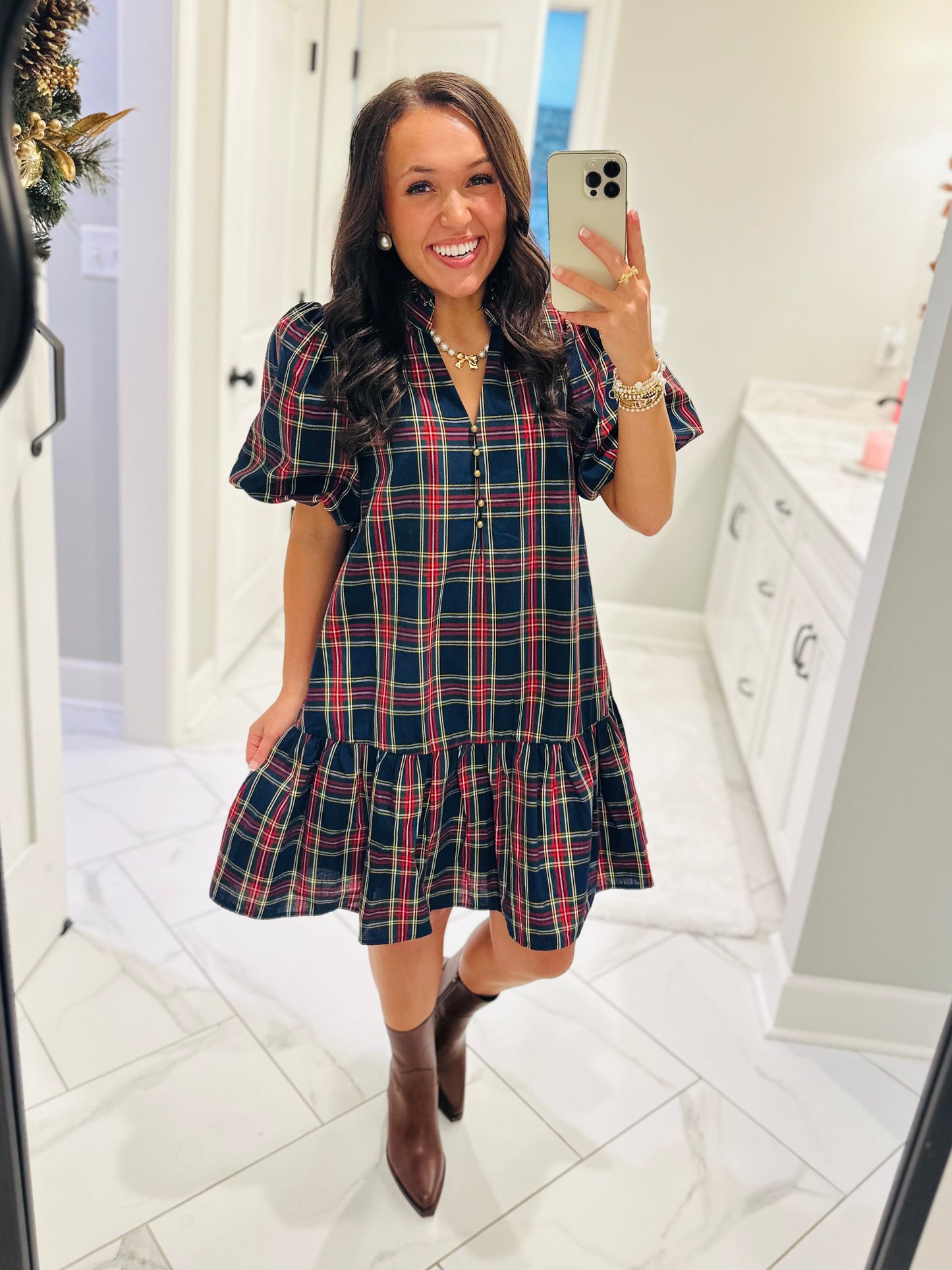 The Carol Navy Holiday Plaid Dress