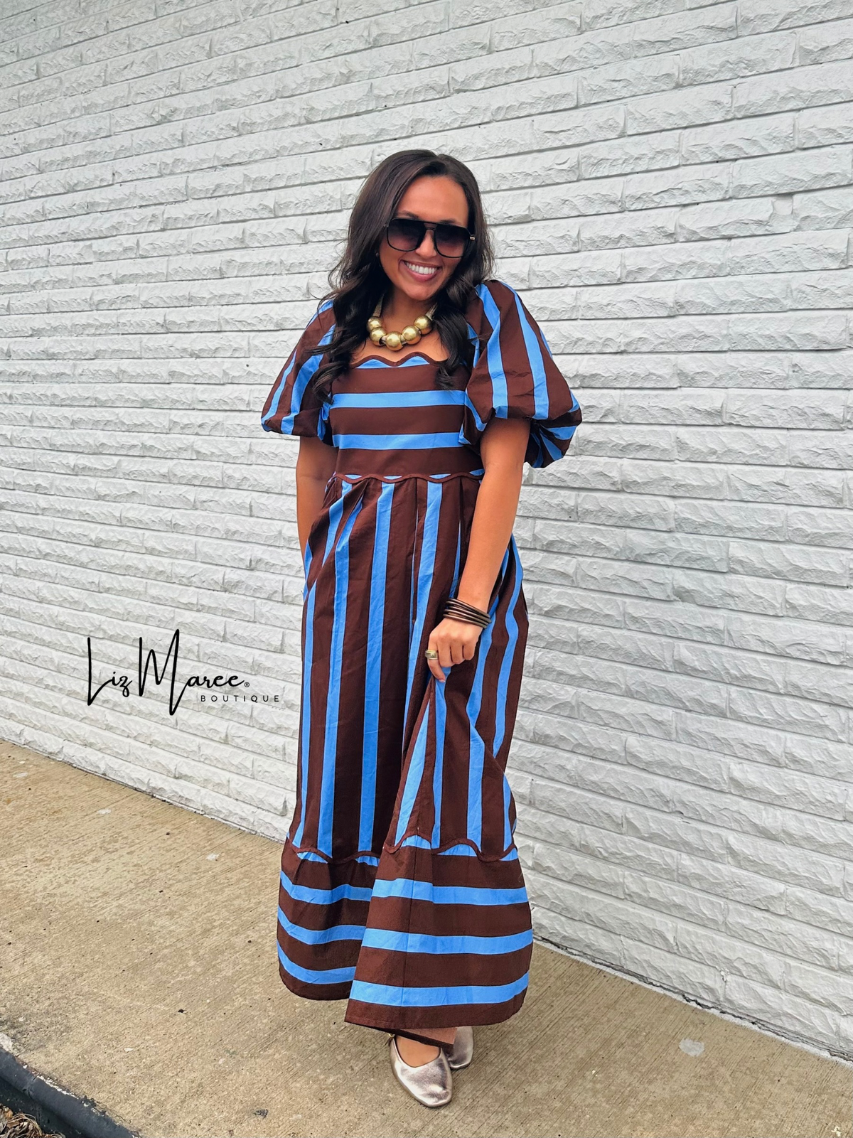 The Reagan Brown Striped Midi Dress