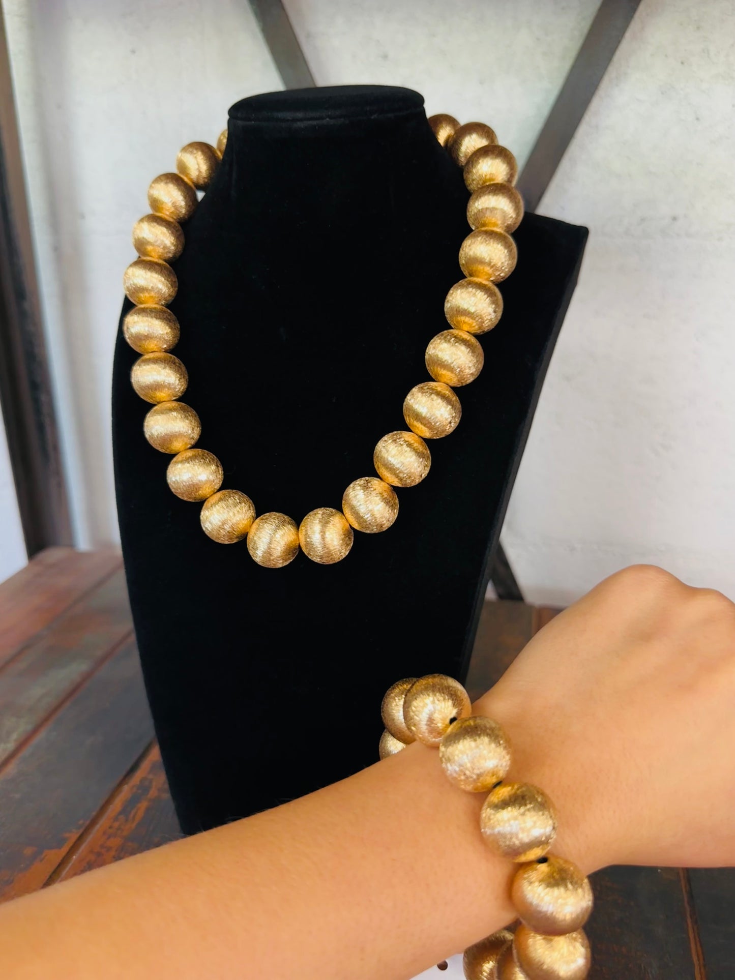 Brushed Gold Big Ball Statement Necklace