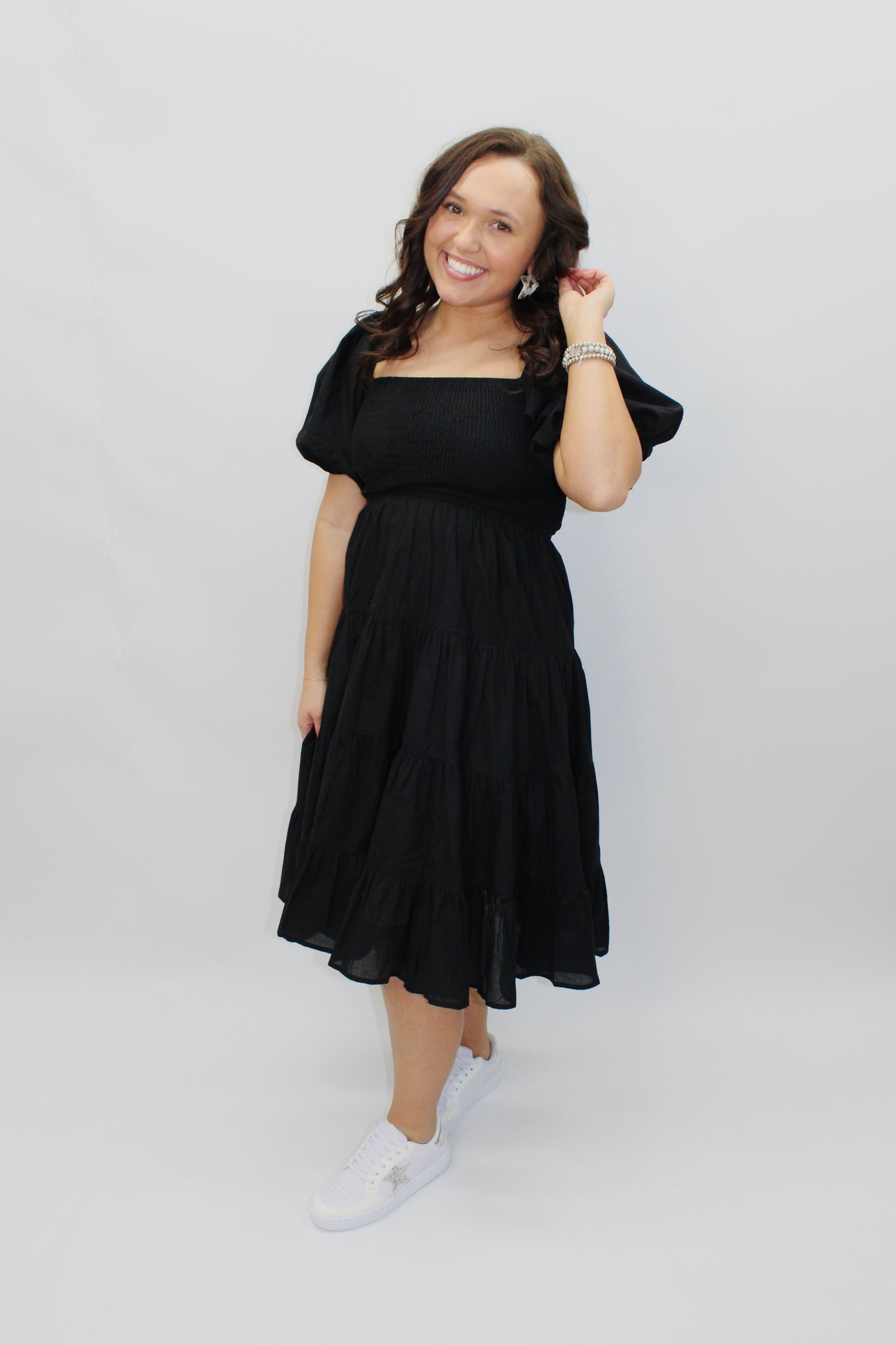 The Everyday Black Smocked Dress