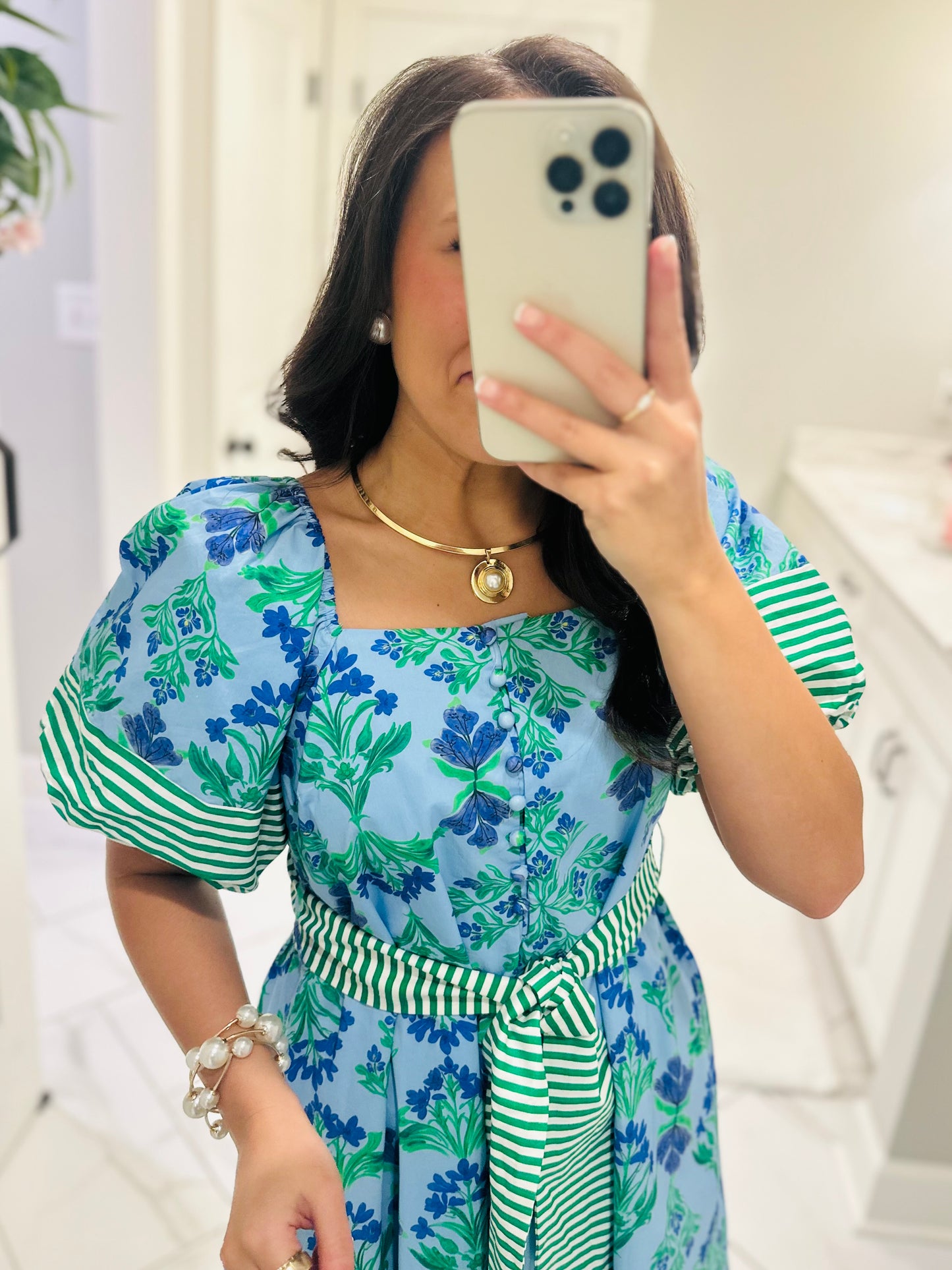 The Harlee Blue Botanical Midi Dress