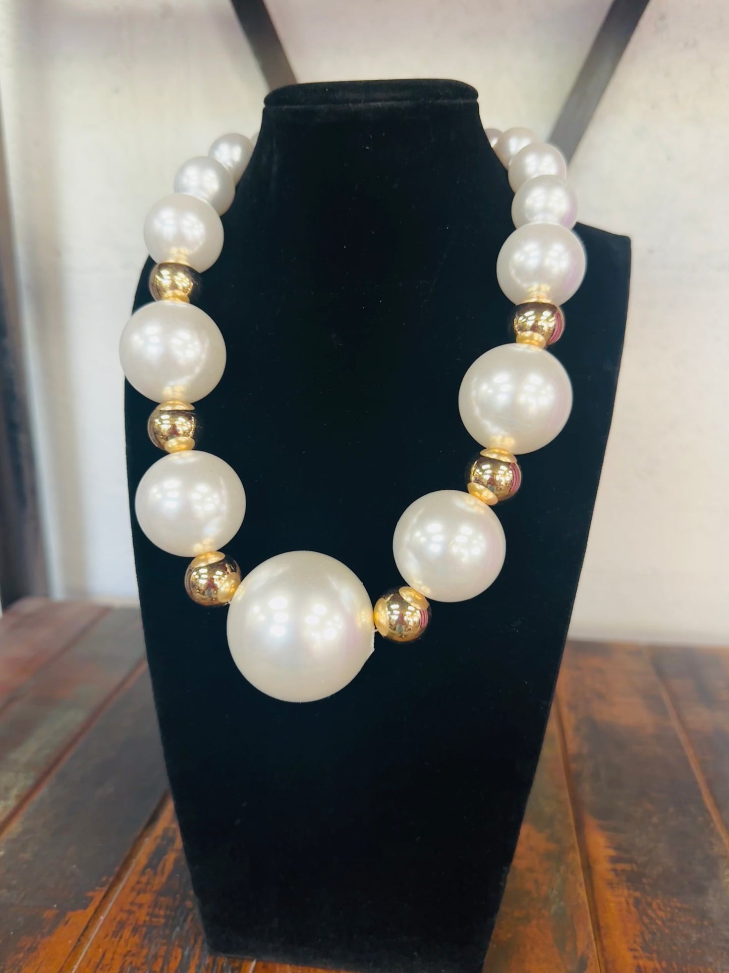 The Pearl + Gold Bold Beaded Statement Necklace
