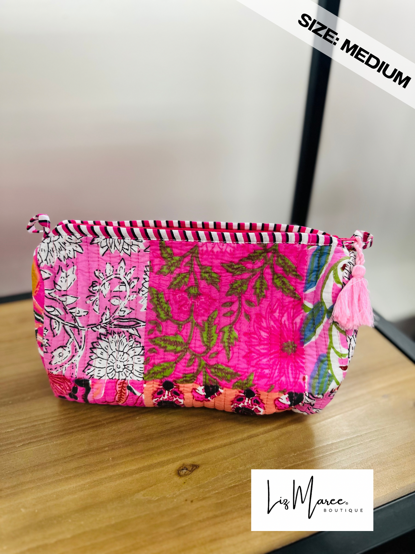 The Rose Pink Patchwork Quilted Cosmetic Bags - Set of 3