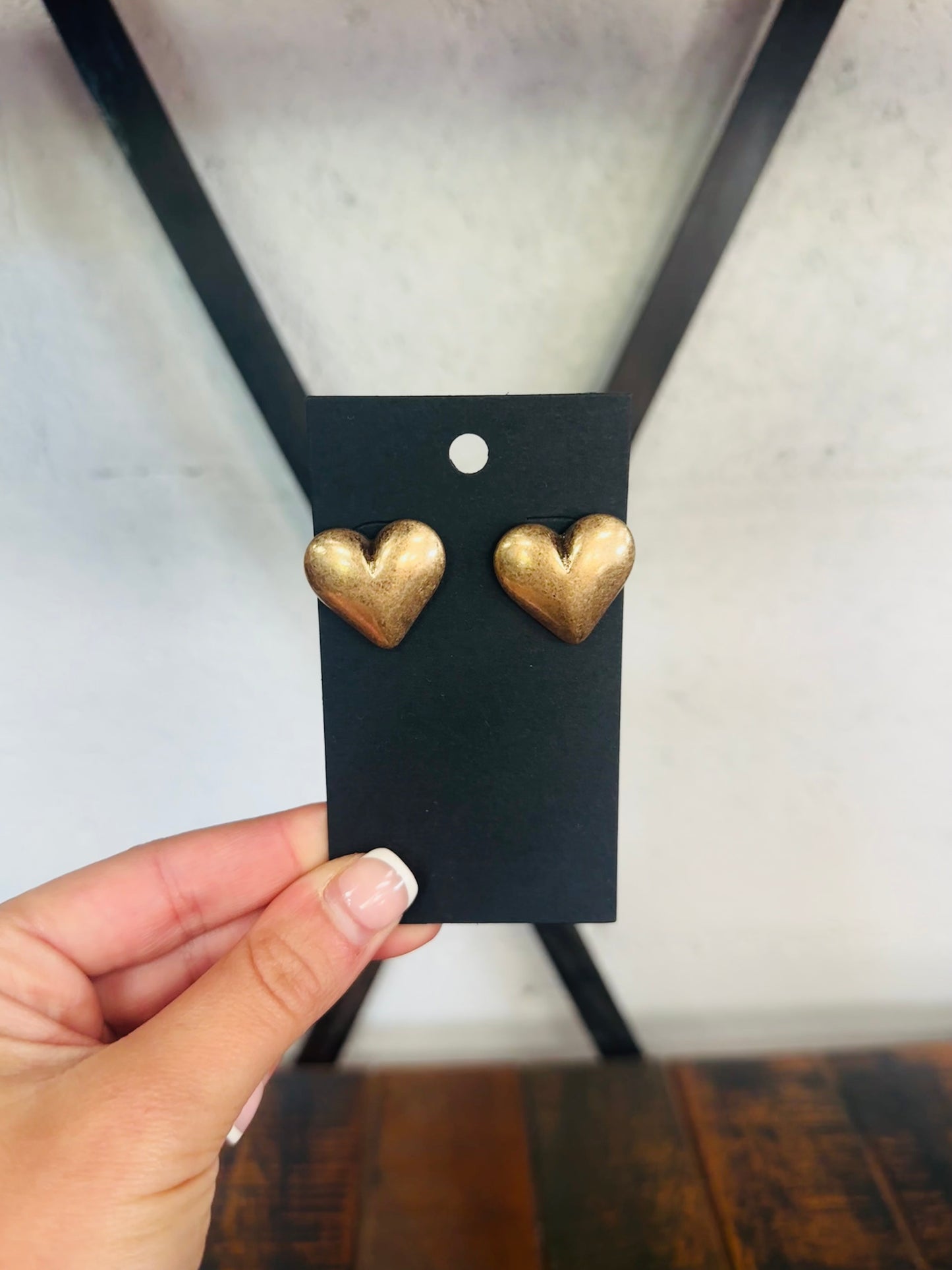 Vintage Gold Puffy Heart Stud Earring