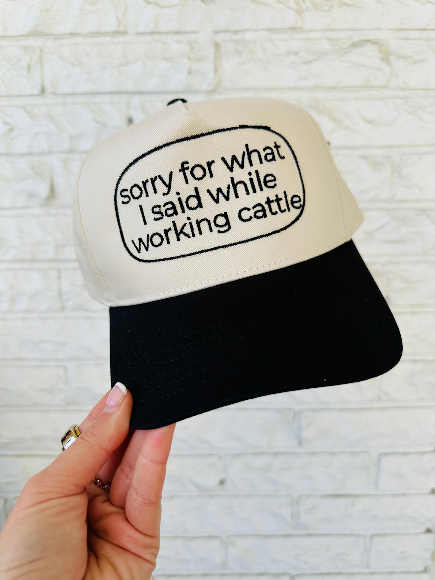 Black 'Sorry for what I said while working cattle' Embroidered Trucker Hat