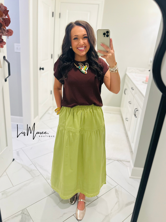The Emma Avocado Green Midi Skirt