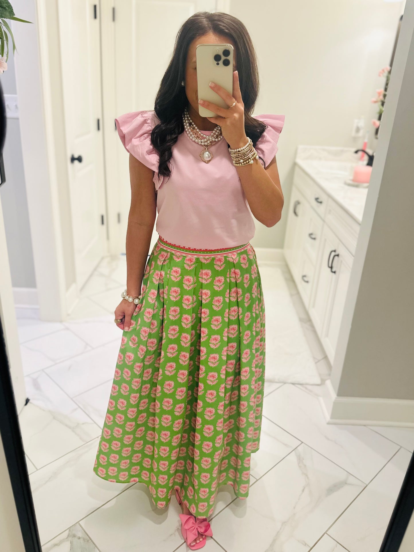 The Sophie Green Floral Midi Skirt
