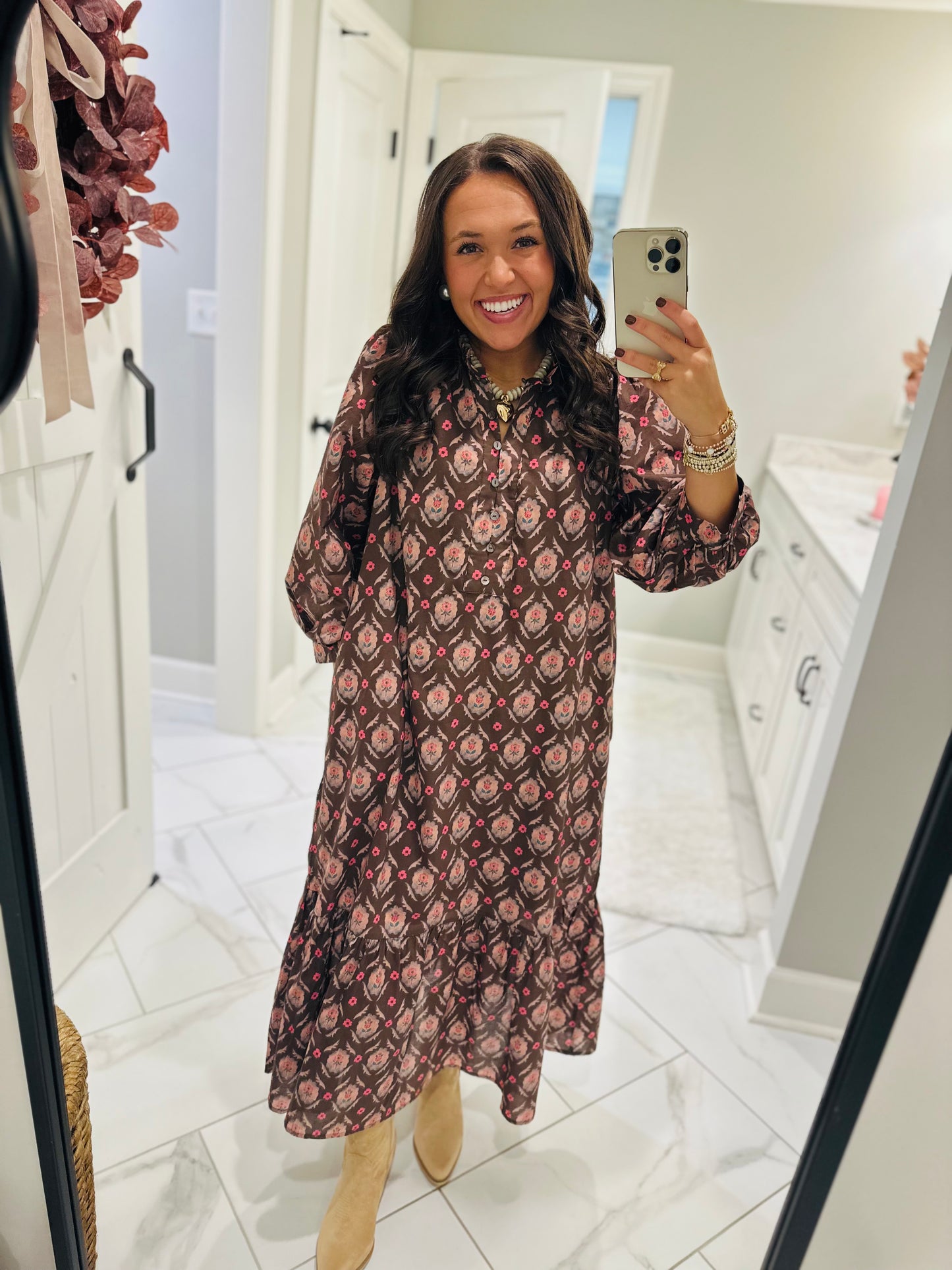 The Lila Maree Brown Floral Maxi Dress