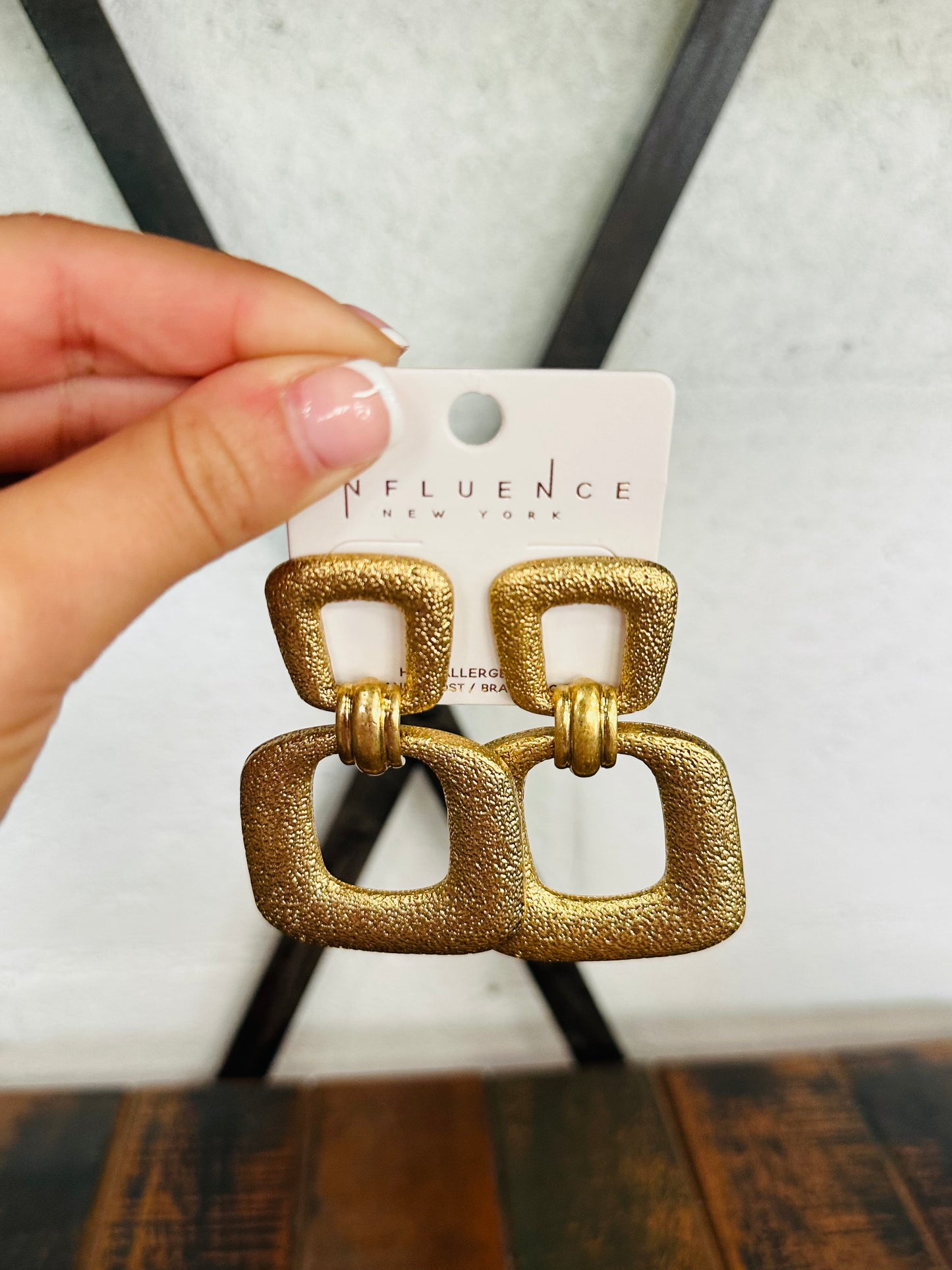 Gold Textured Door Knocker Earrings