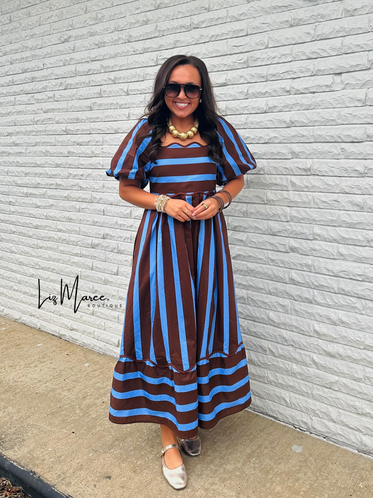 The Reagan Brown Striped Midi Dress