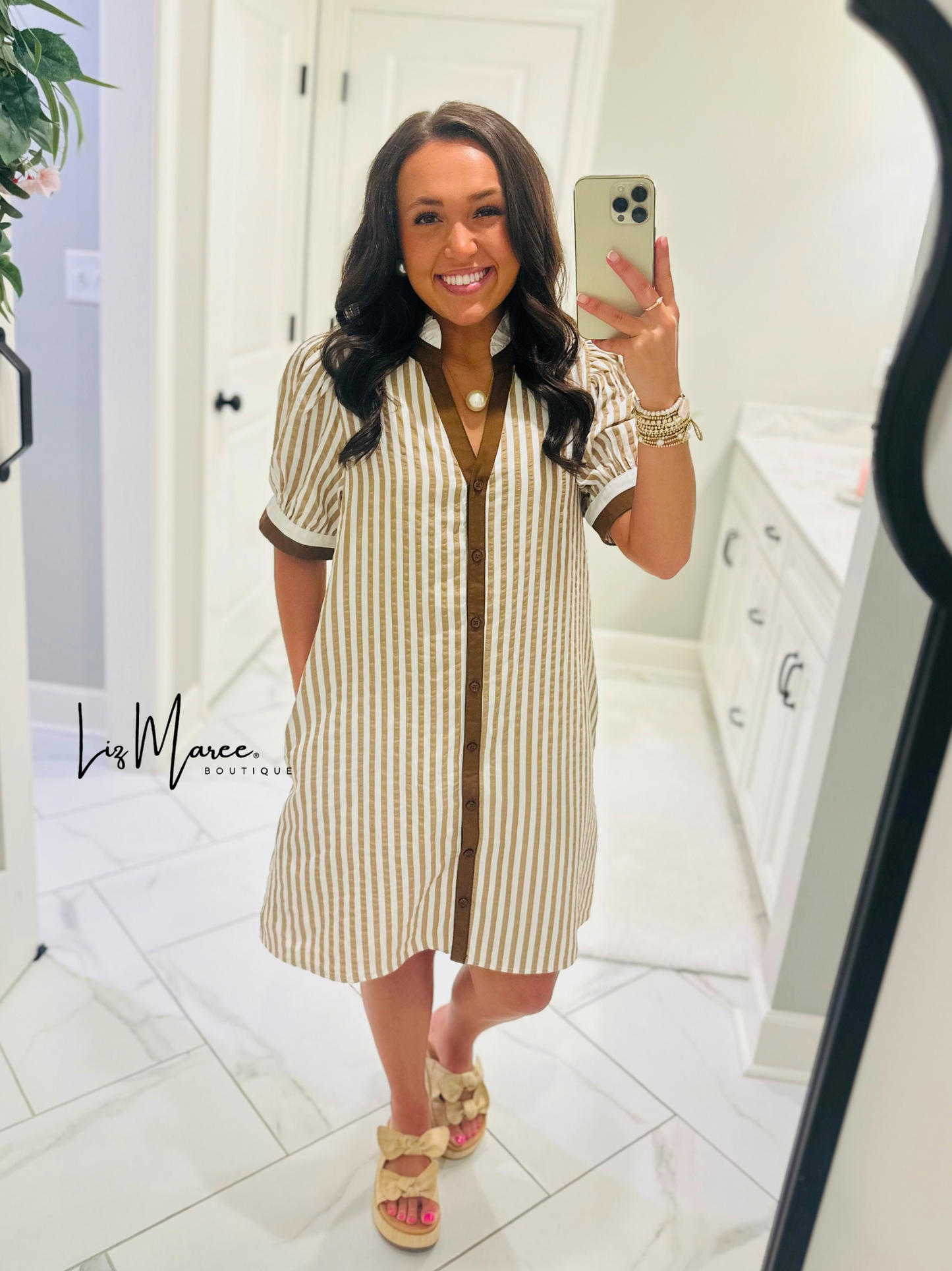 The Teagan Taupe Striped Dress
