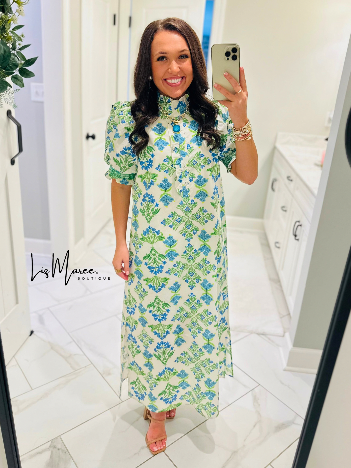 The Lana Blue + Green Botanical Maxi Dress