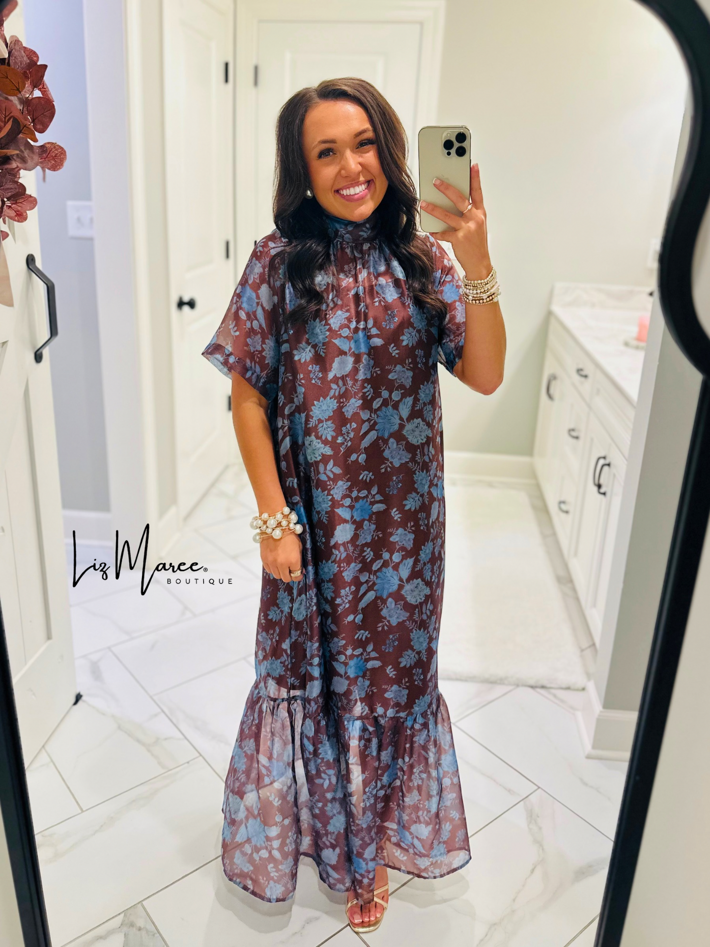 The Emersyn Brown Floral Organza Midi Dress