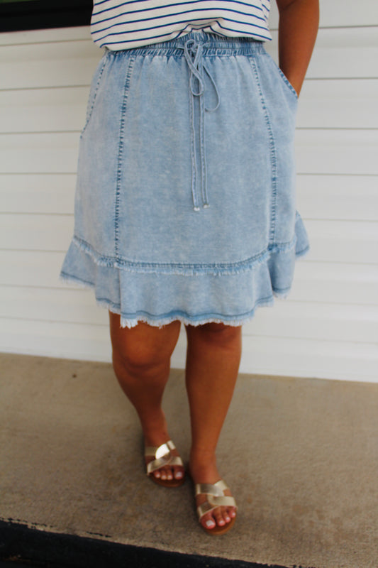 The Rylee Frayed Denim Skirt