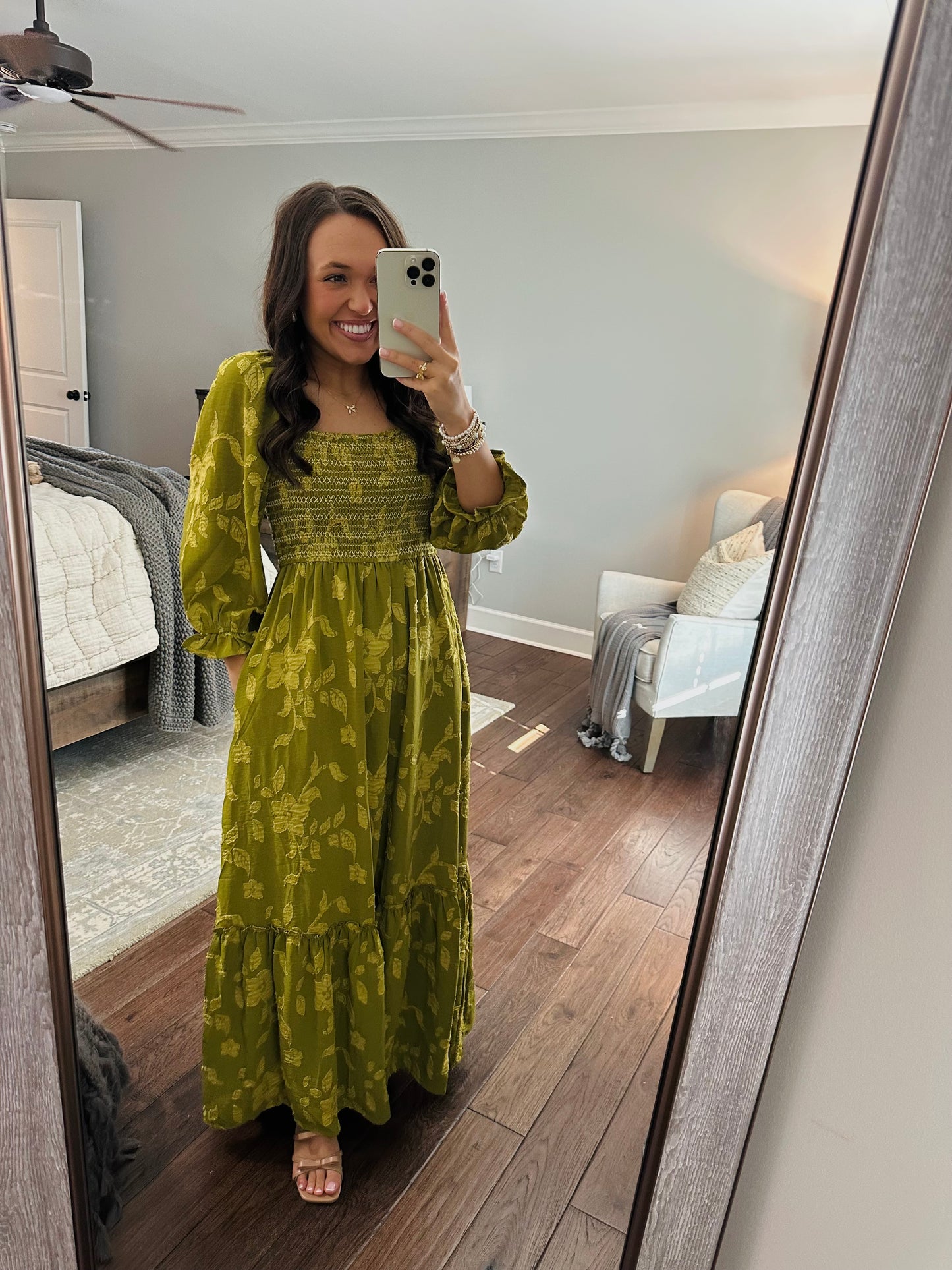 The Parker Olive Green Floral Maxi Dress