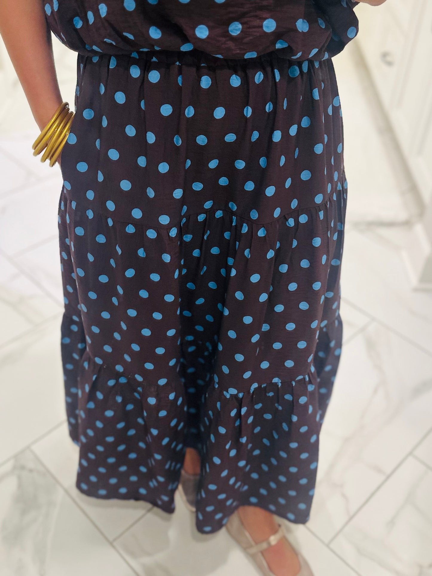 The Brinley Brown + Blue Polka Dot Top + Skirt Set