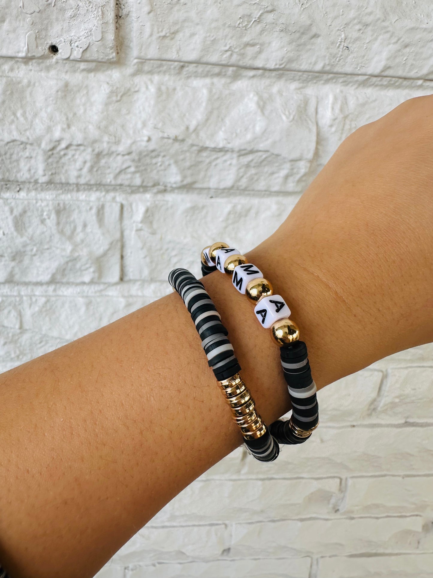 Black 'Mama' Stretch Bracelet Sets