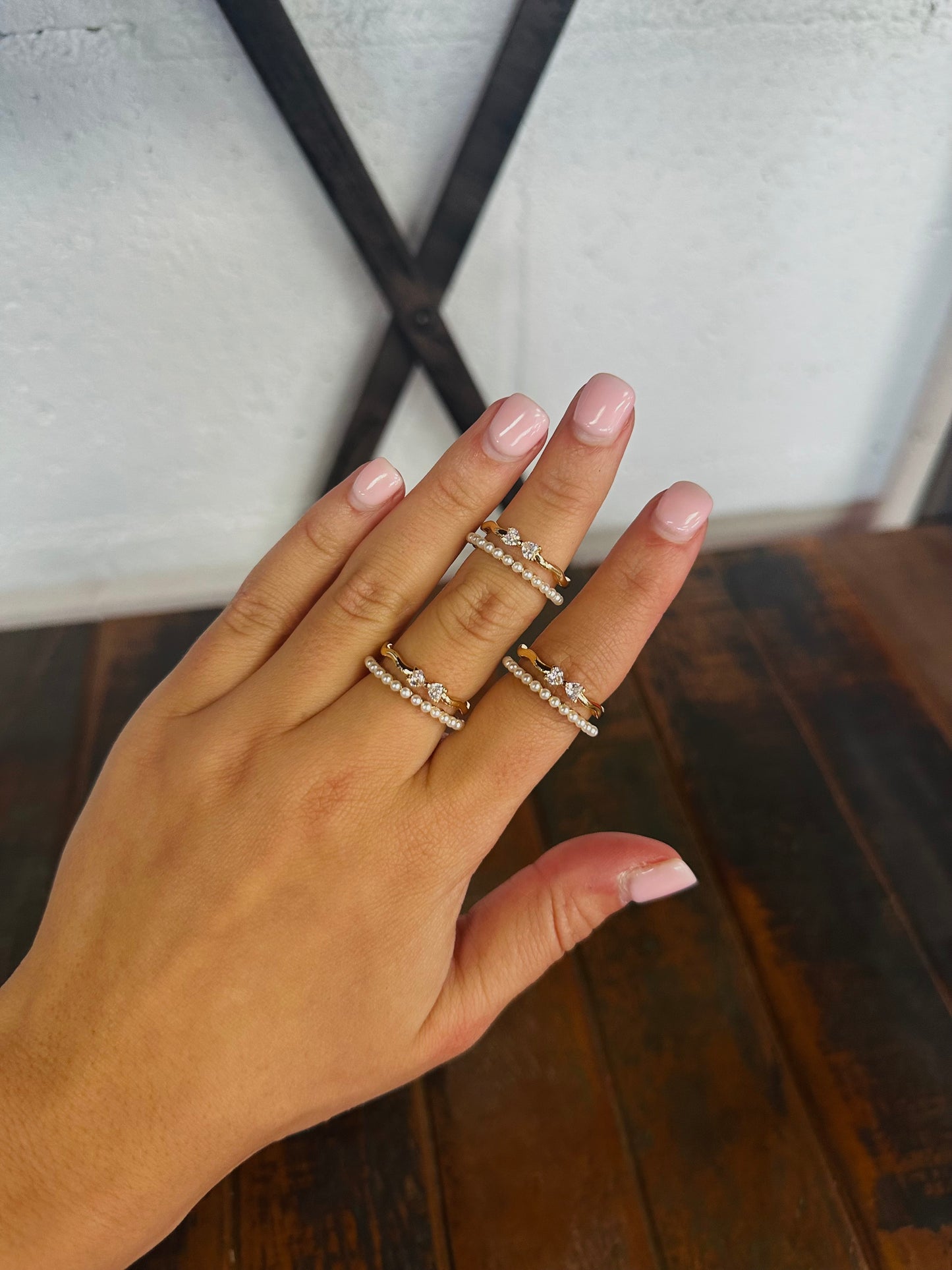 Dainty Gold Layered Pearl Bow Ring