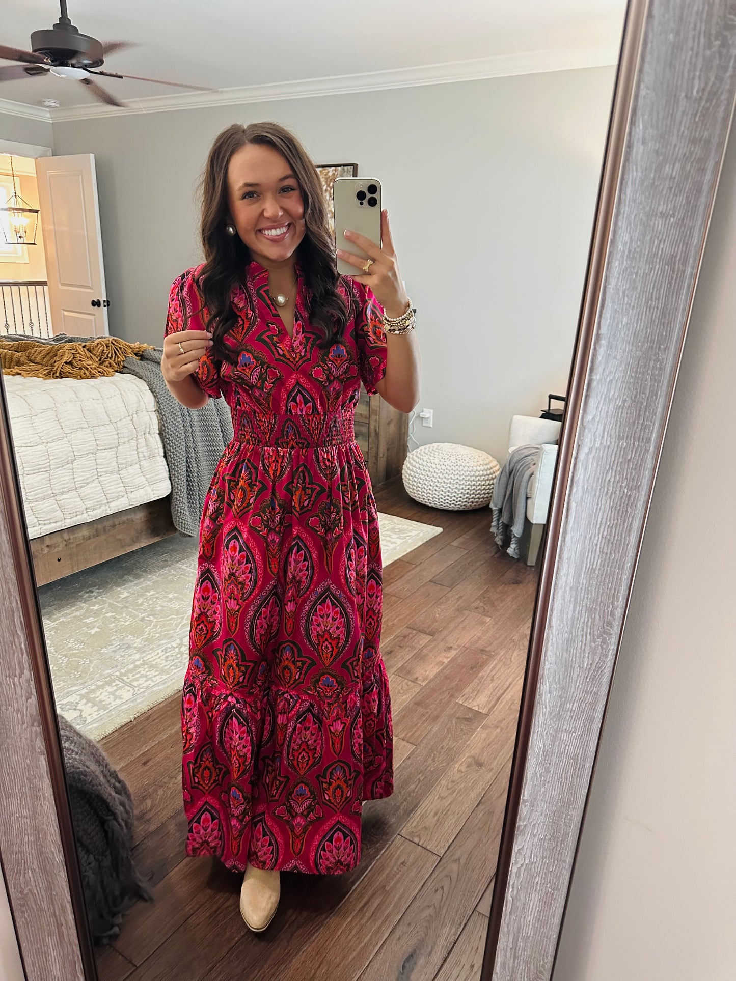 The Azura Berry Pink Floral Poplin Maxi Dress