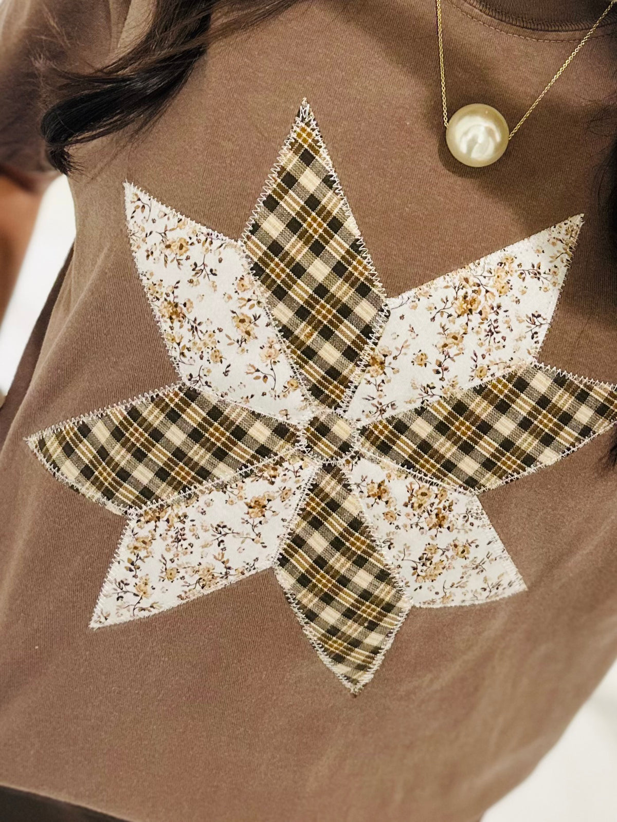 The Brown Quilted Star Embroidered Tee