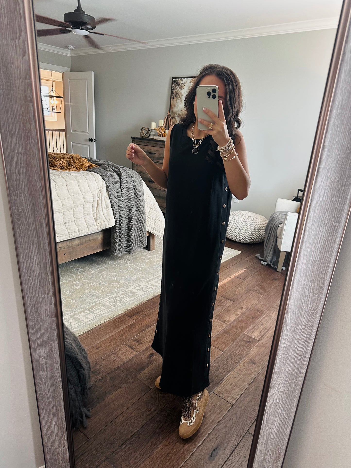 The Brooke Black Ribbed Midi Dress