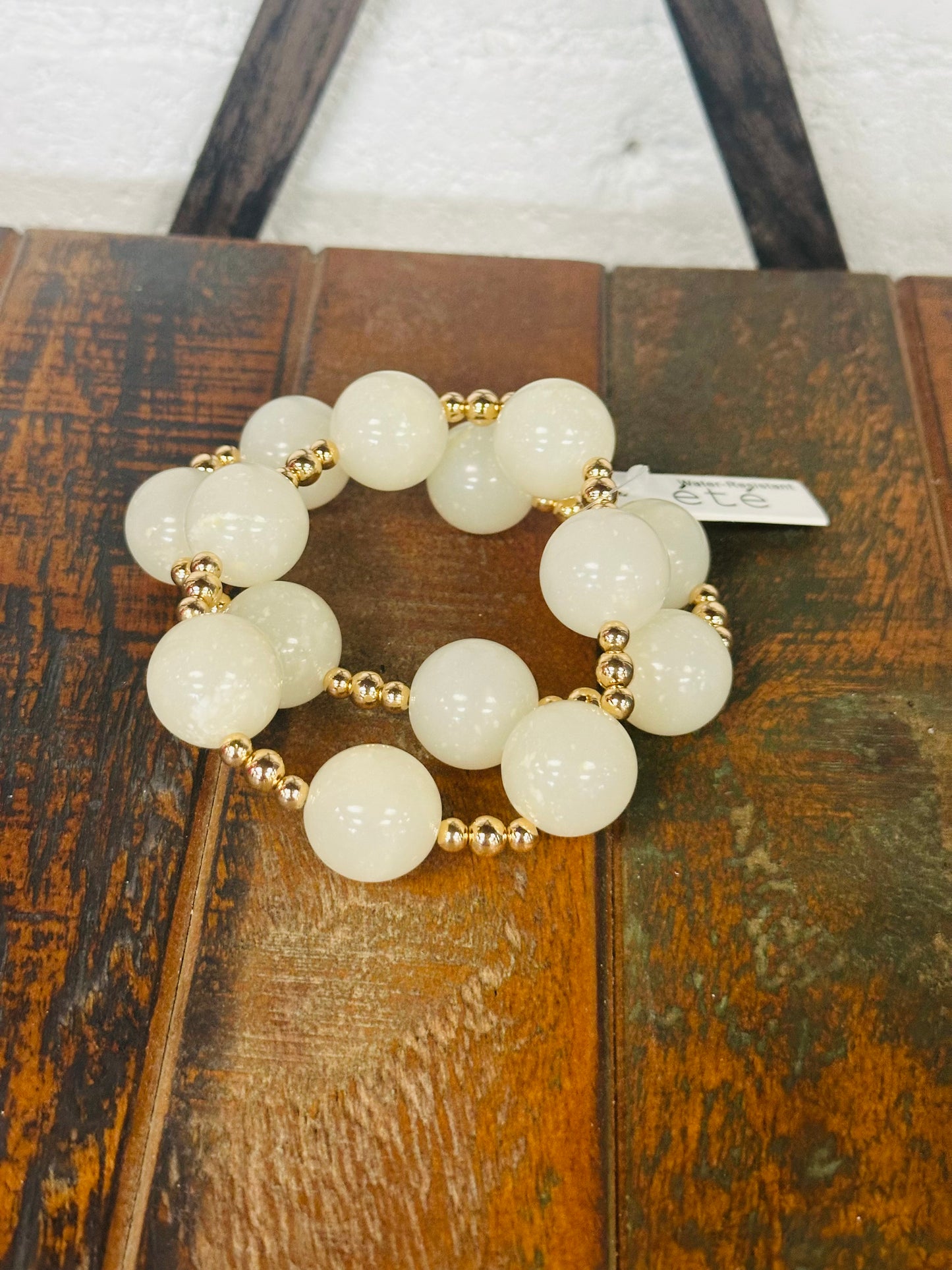 Ivory + Gold Marble Ball Bracelet Set