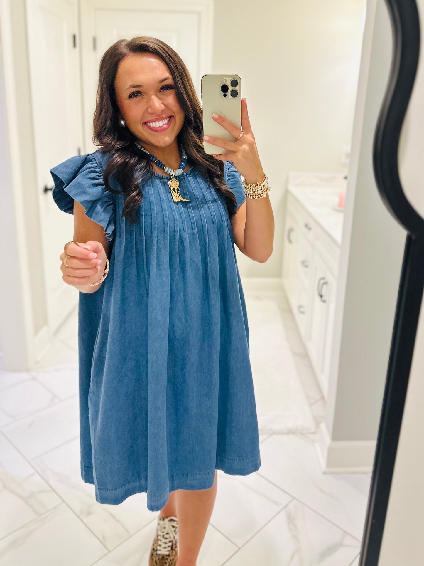 The Lucie Denim Pleated Dress