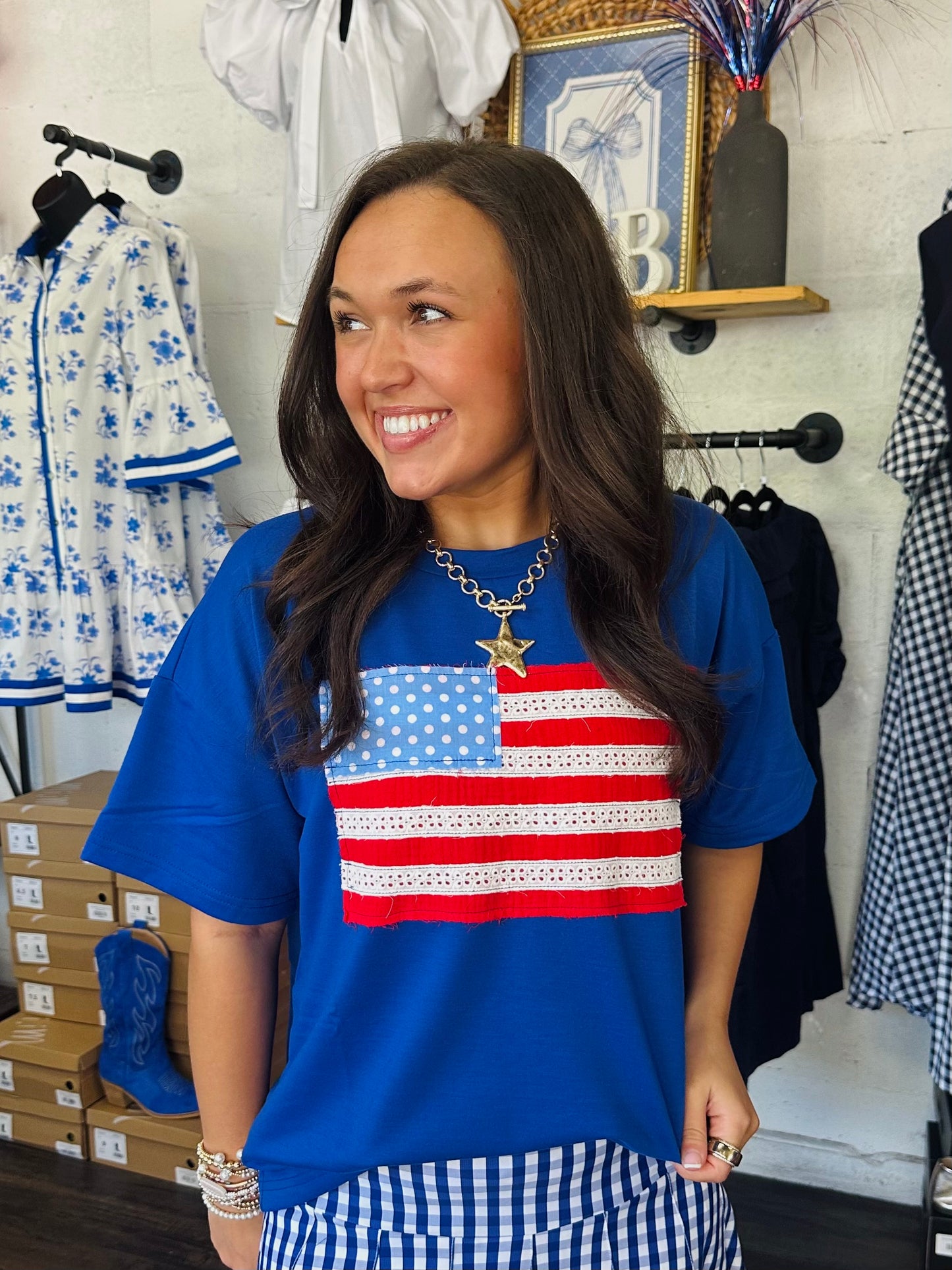 The Sweet Land of Liberty American Flag Applique Tee
