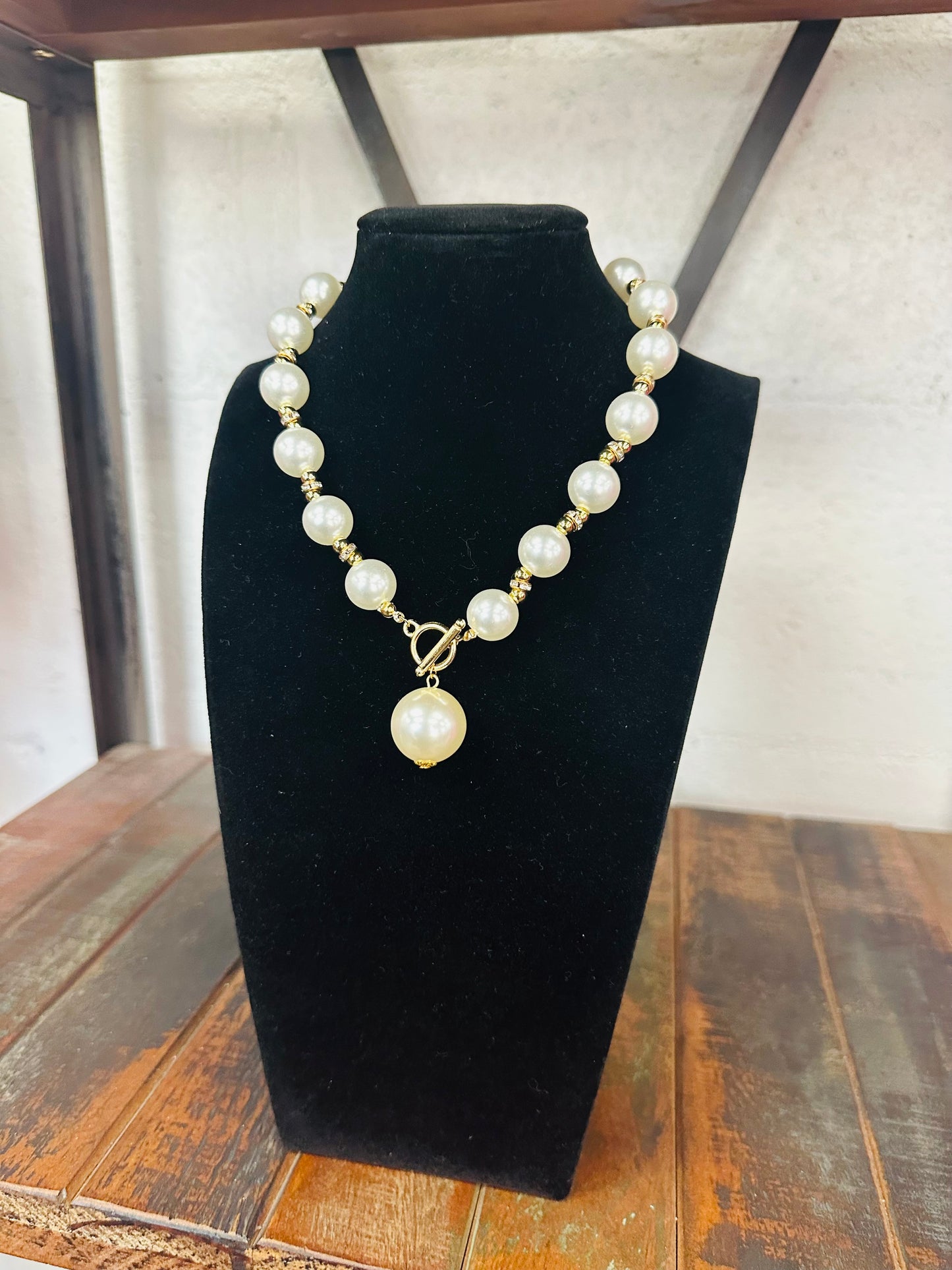 Pearl & Crystal Toggle Necklace