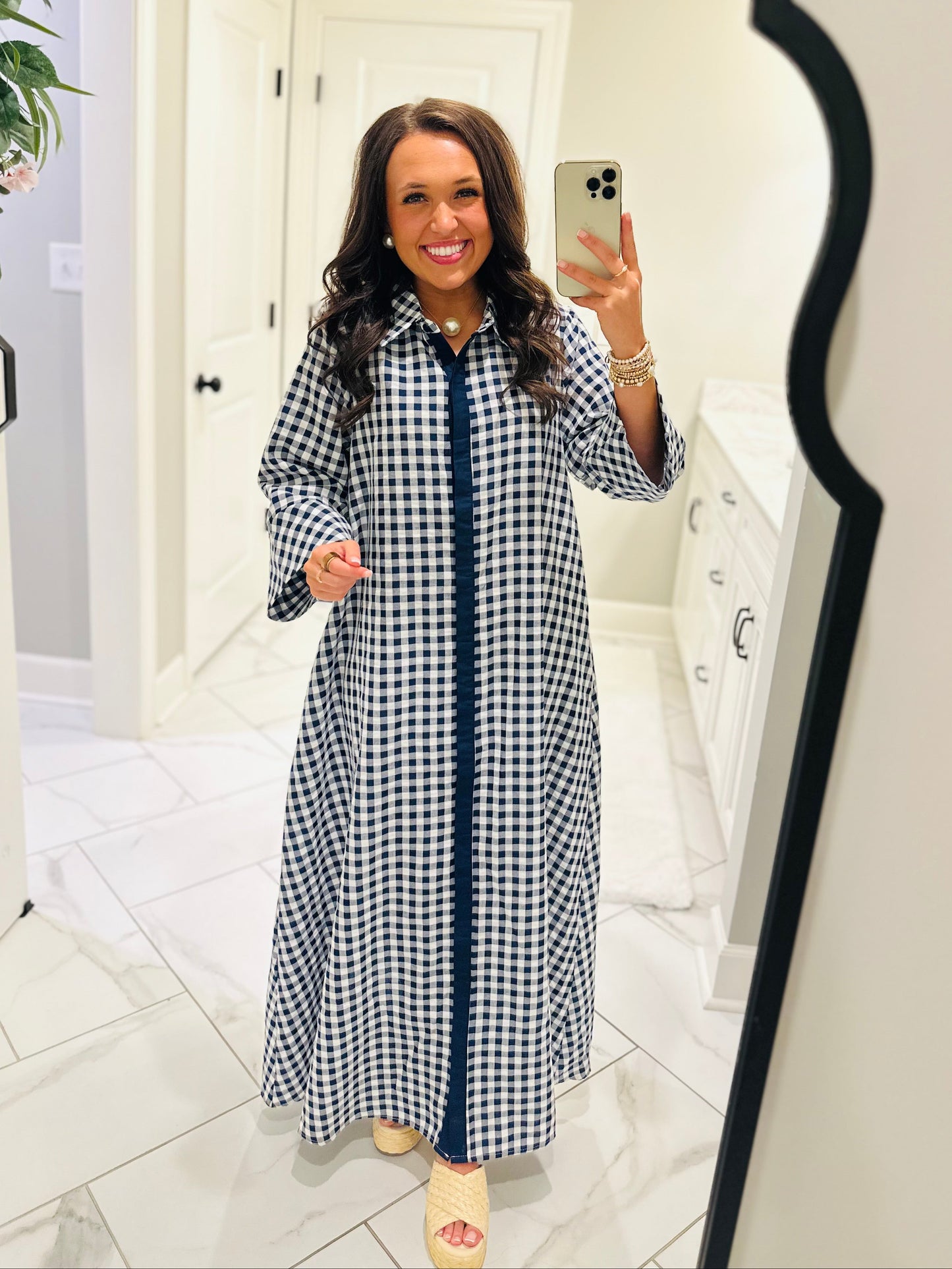 The Hattie Navy Gingham Midi Dress