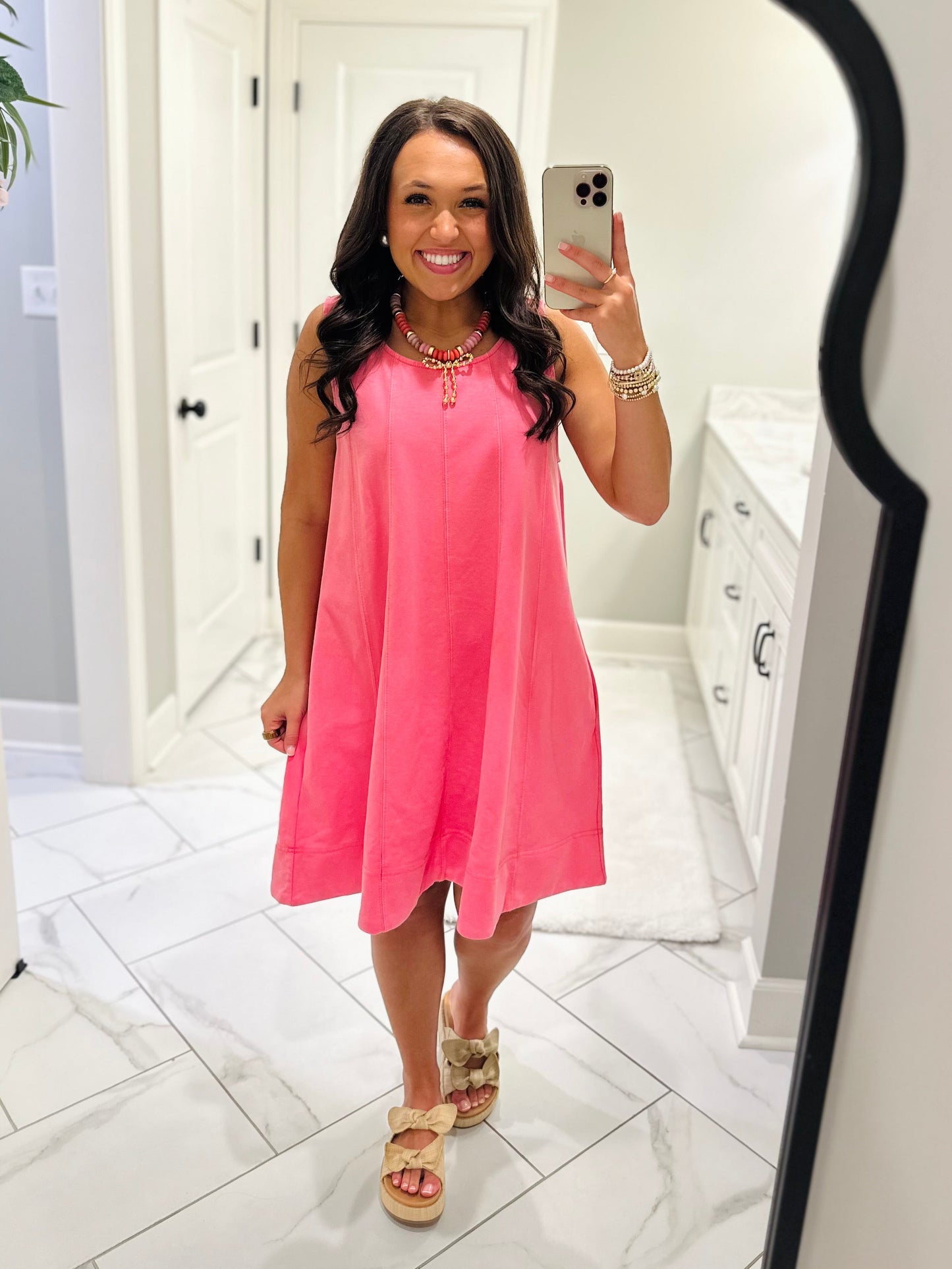 The Lula Pink Sleeveless Washed Swing Dress