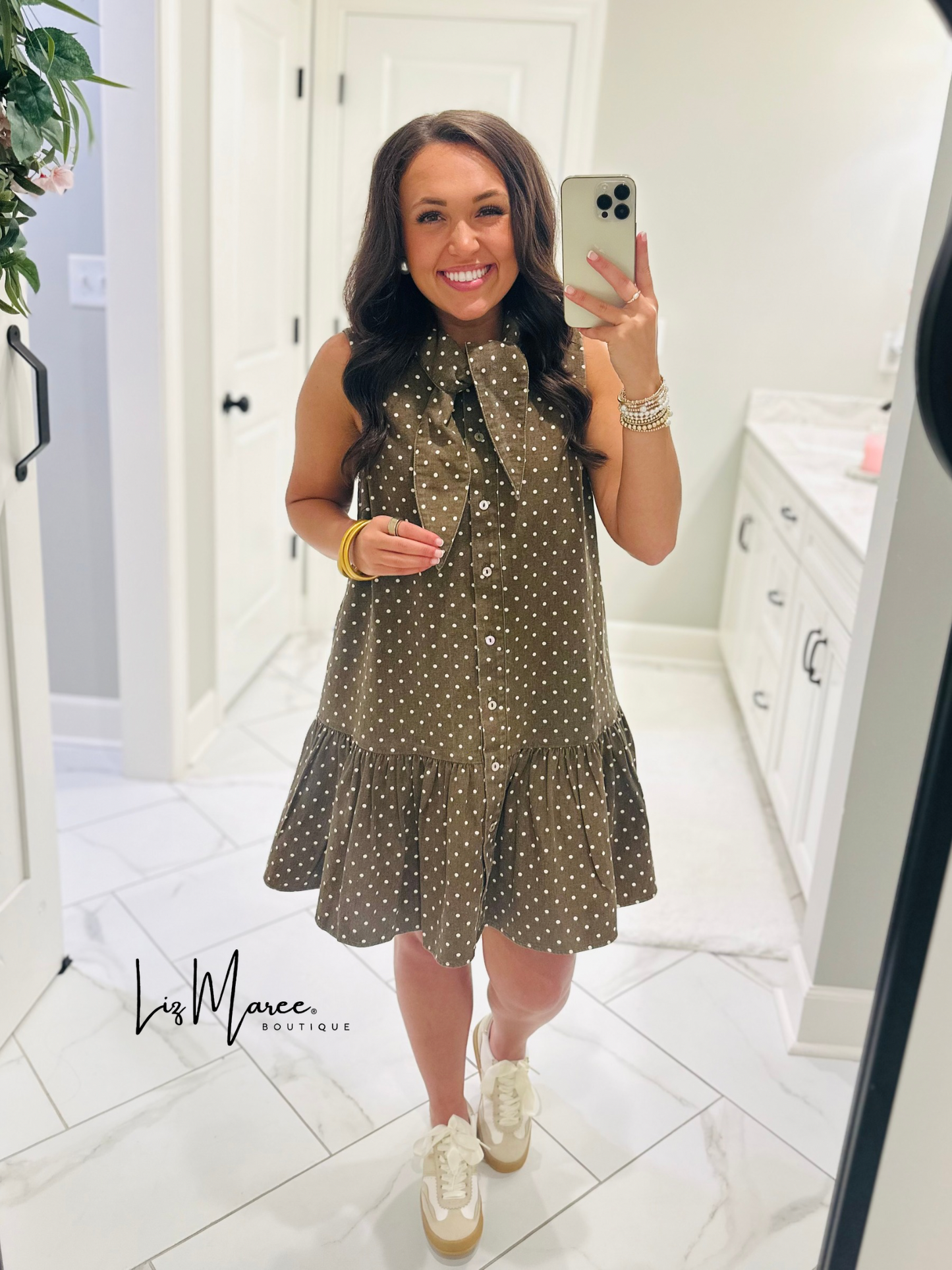 The Stella Brown Polka Dot Denim Dress