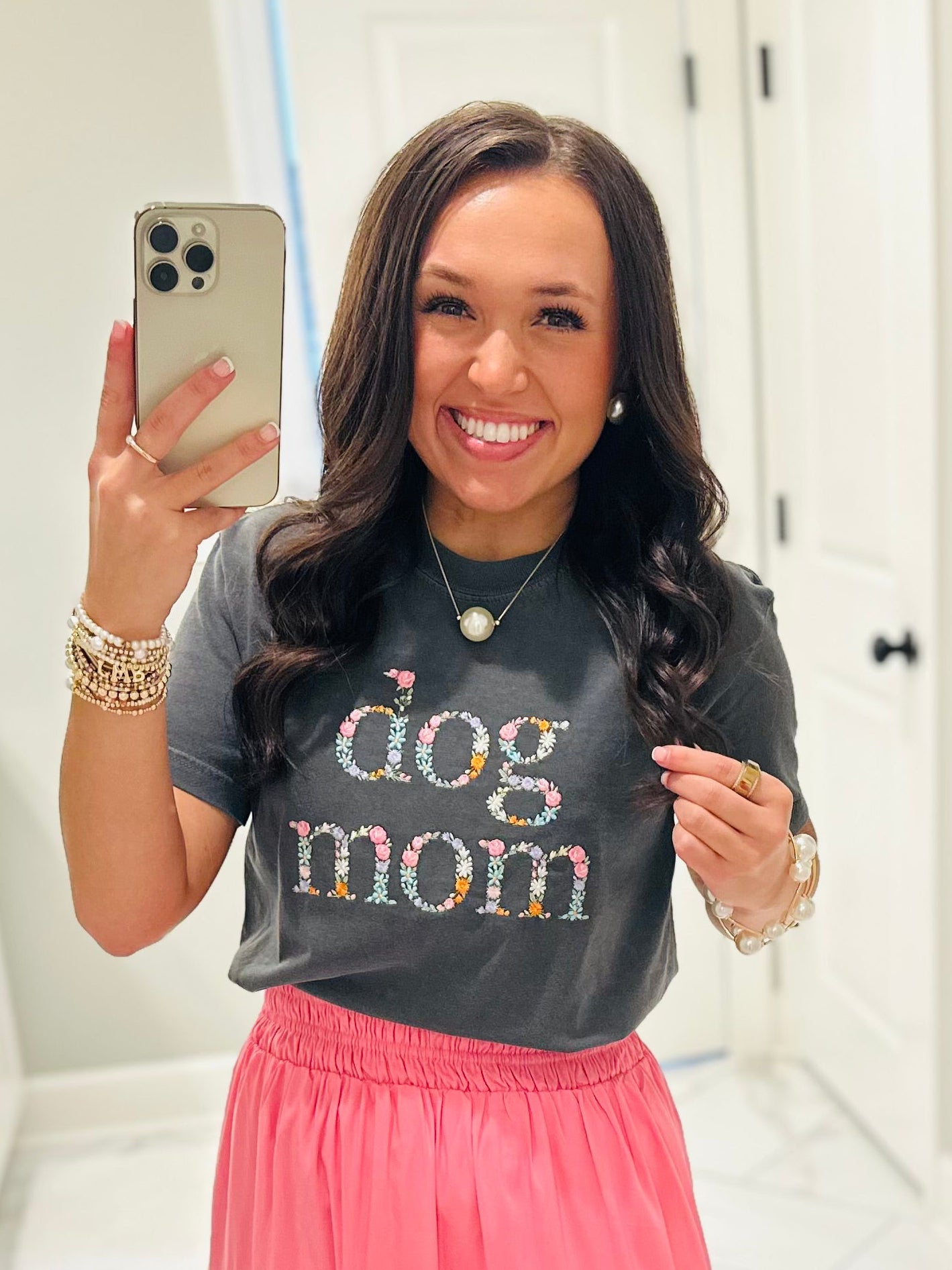 The Floral Dog Mom Embroidered Tee