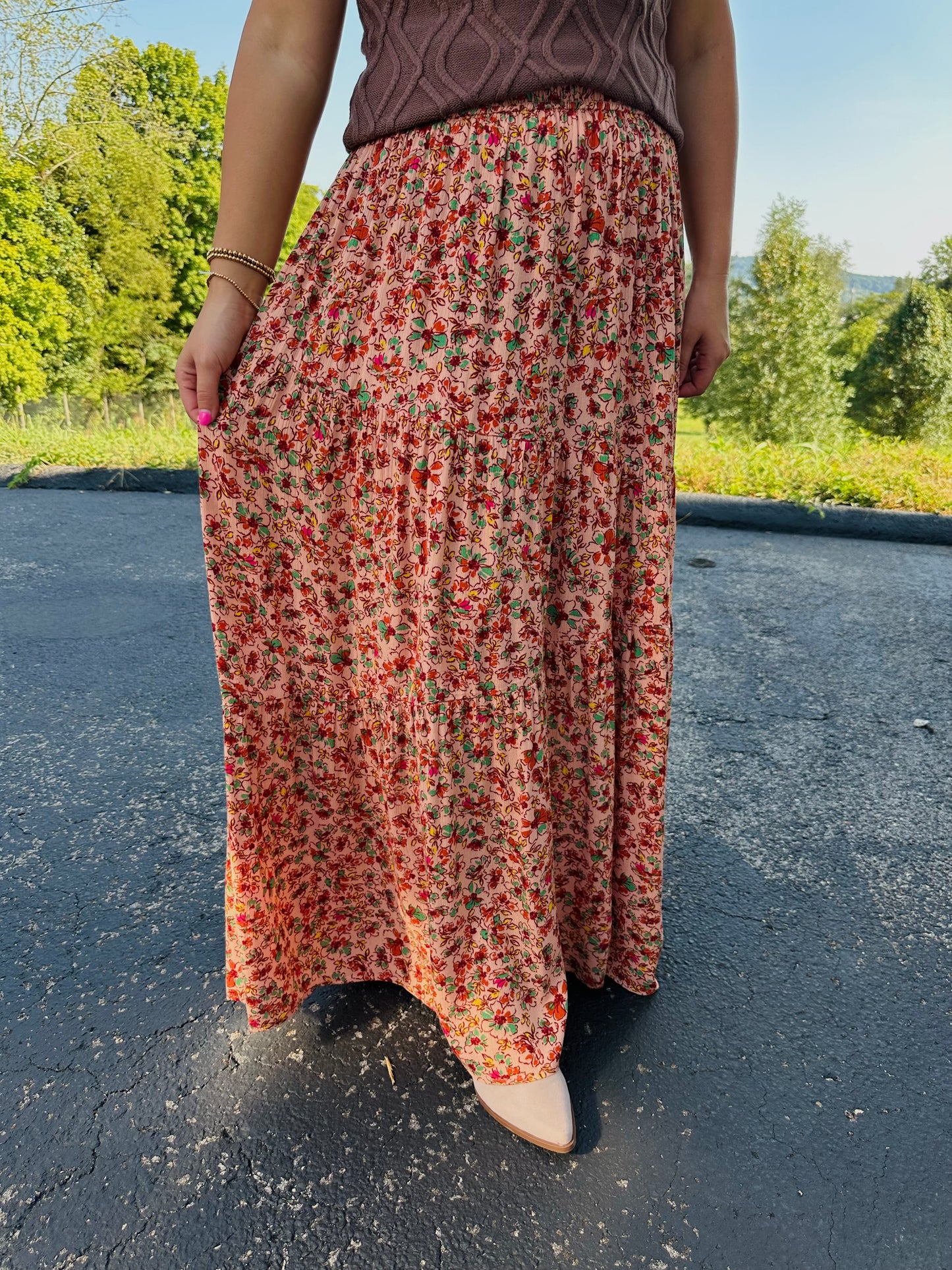 The Hartley Apricot Floral Maxi Skirt