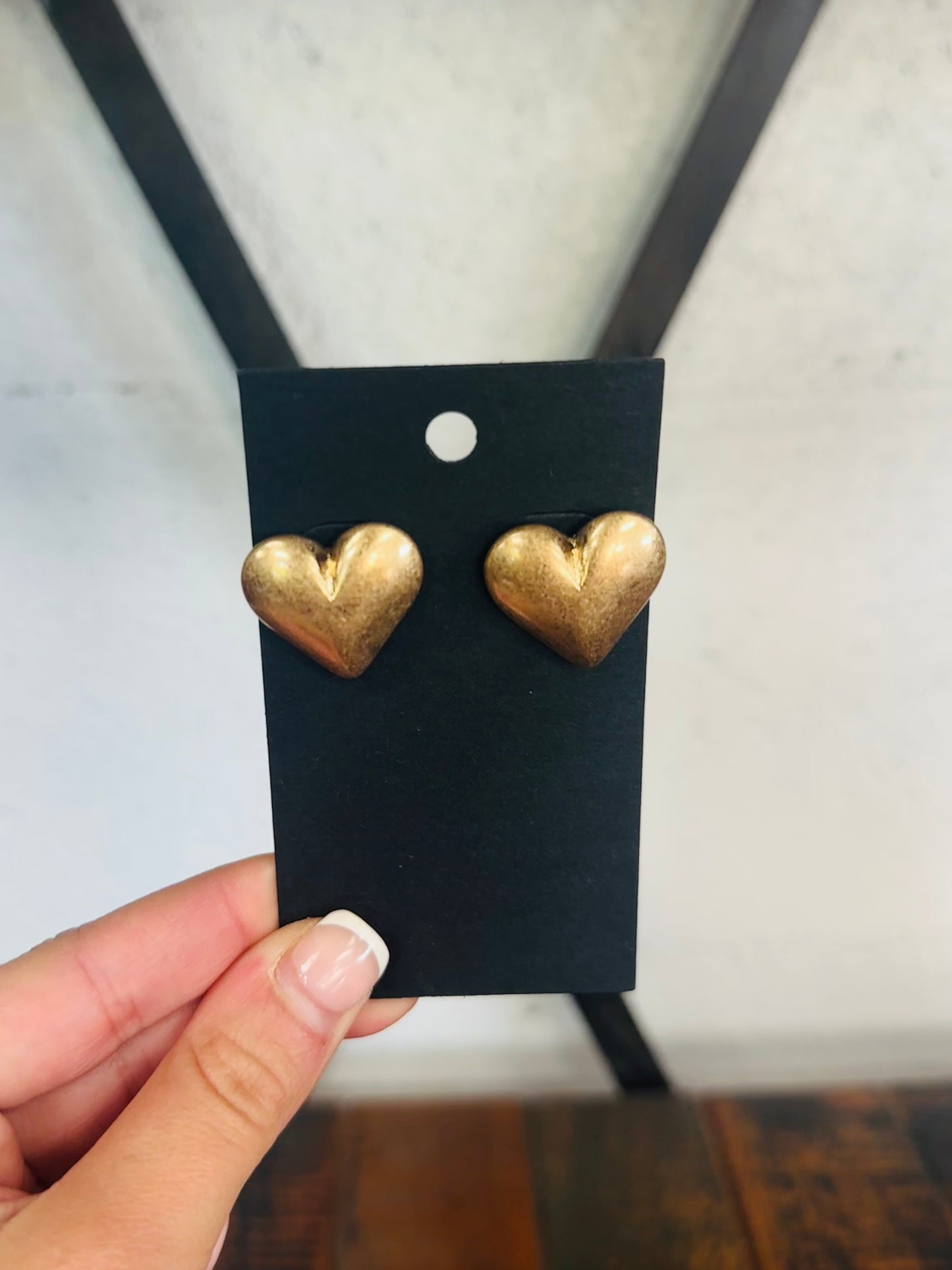 Vintage Gold Puffy Heart Stud Earring