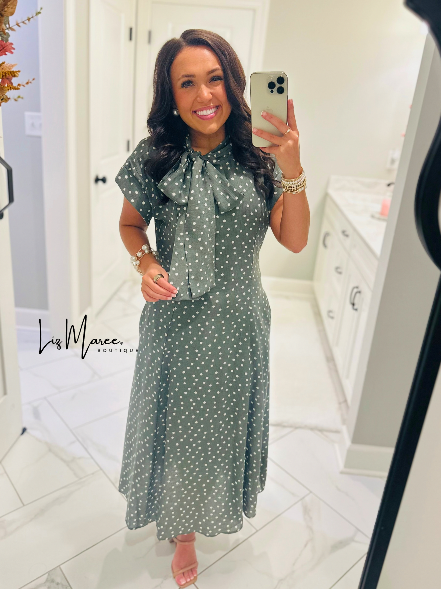 The Margo Olive Polka Dot Midi Dress