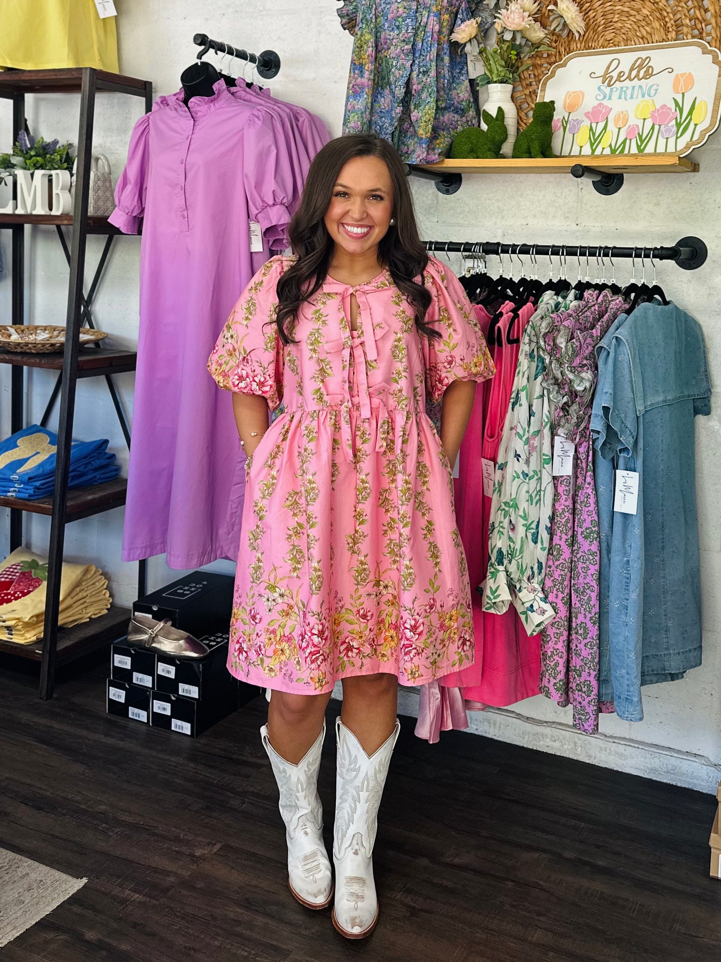 The Kate Pink Floral Bow Tie Dress