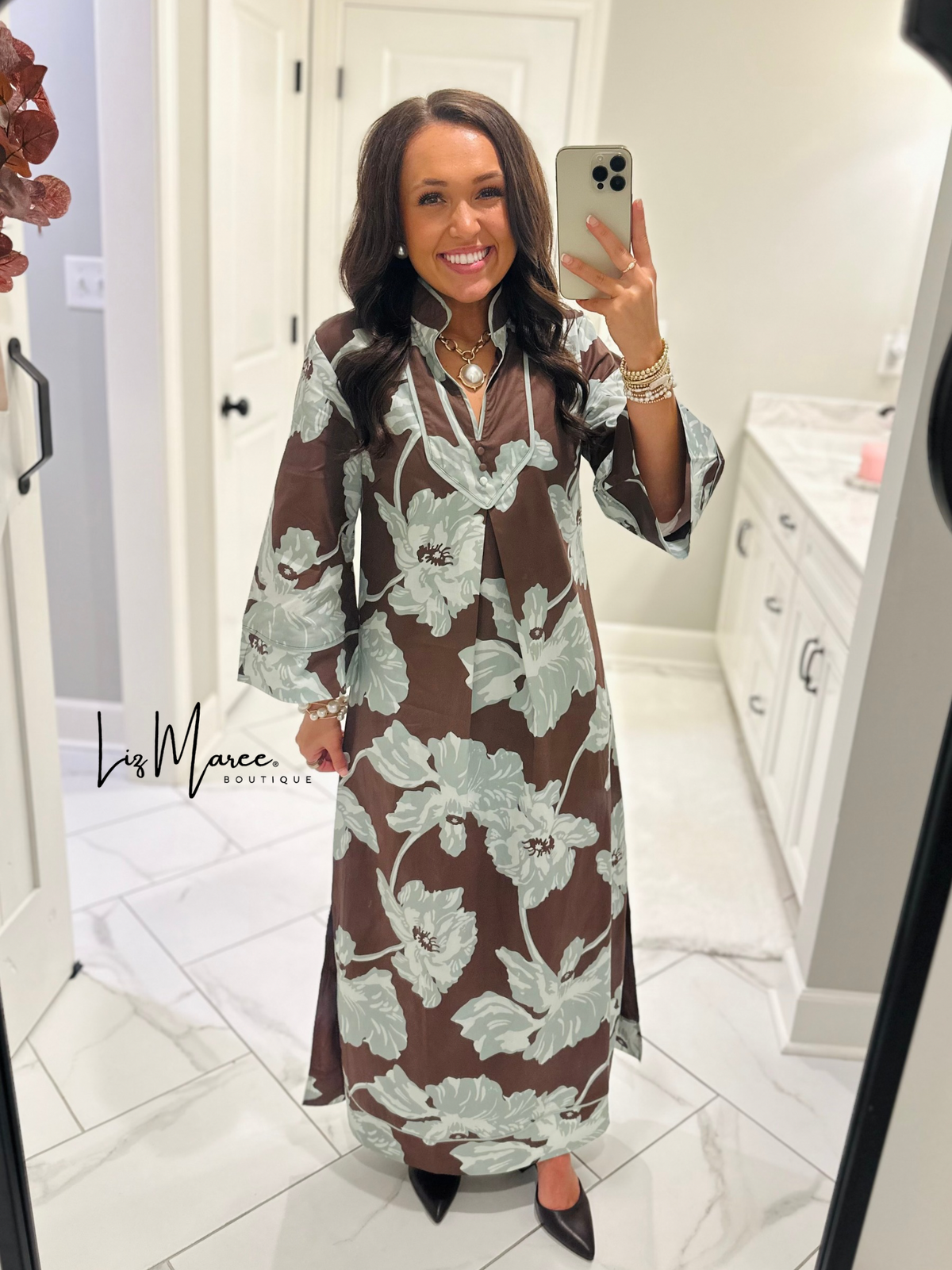 The Eleanor Chocolate Floral Caftan Maxi Dress