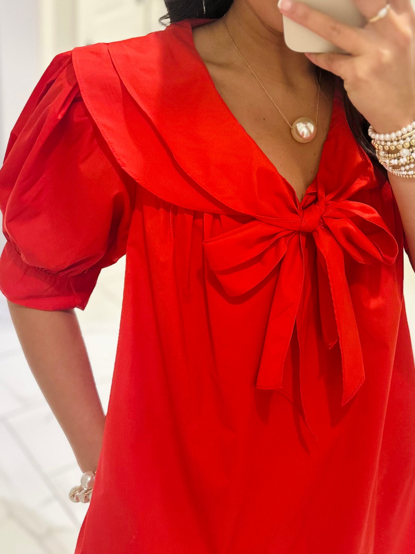 The Emmy Red Bow Dress