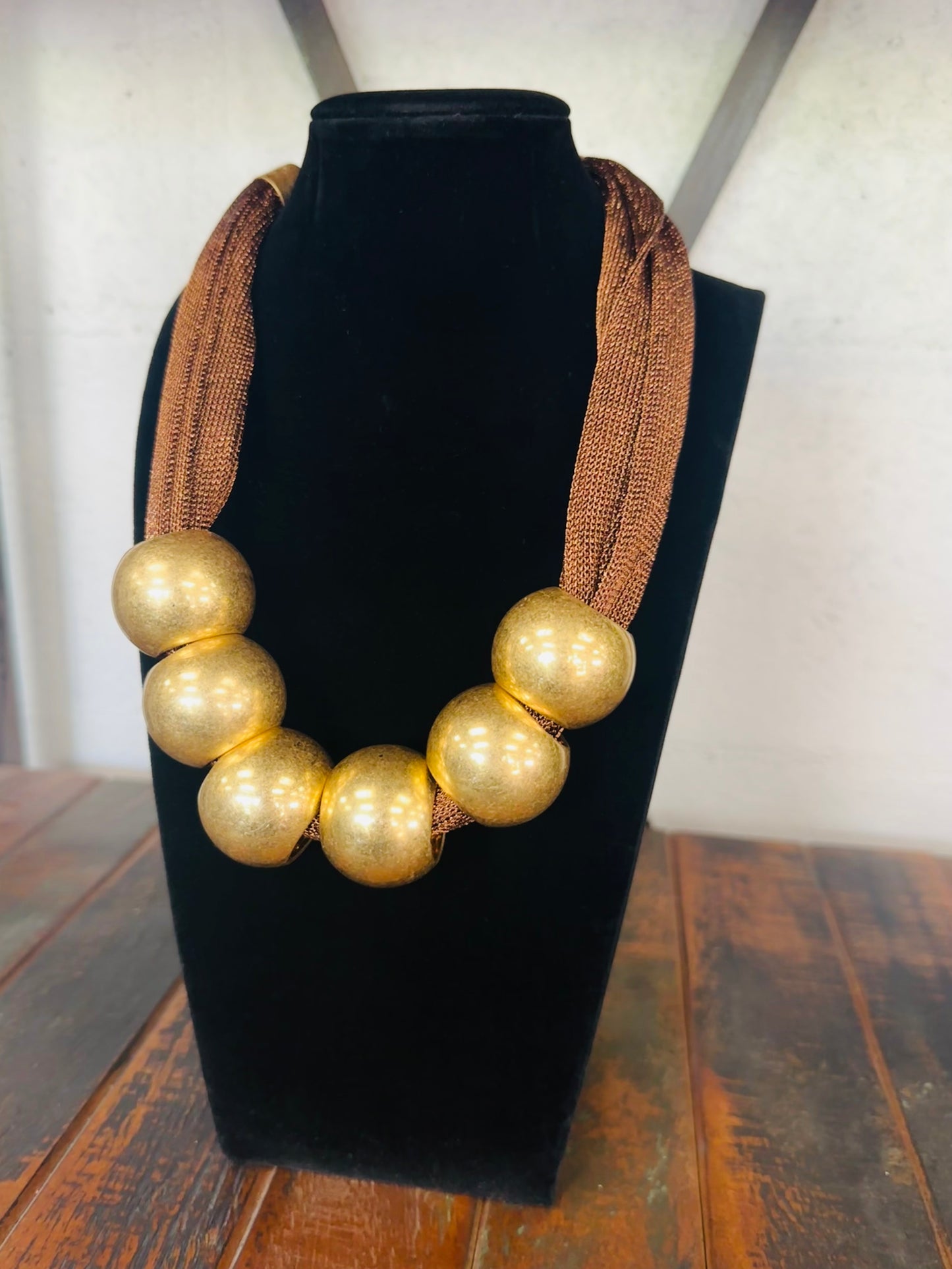Brown Mesh Fabric Statement Necklace