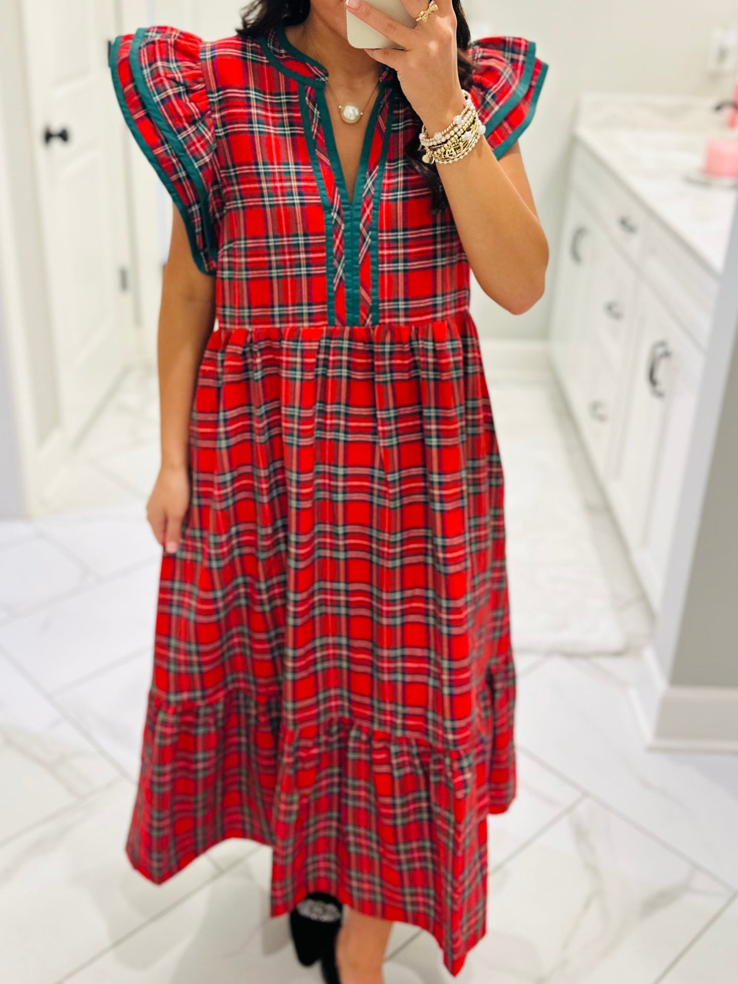 The Faith Holiday Plaid Midi Dress