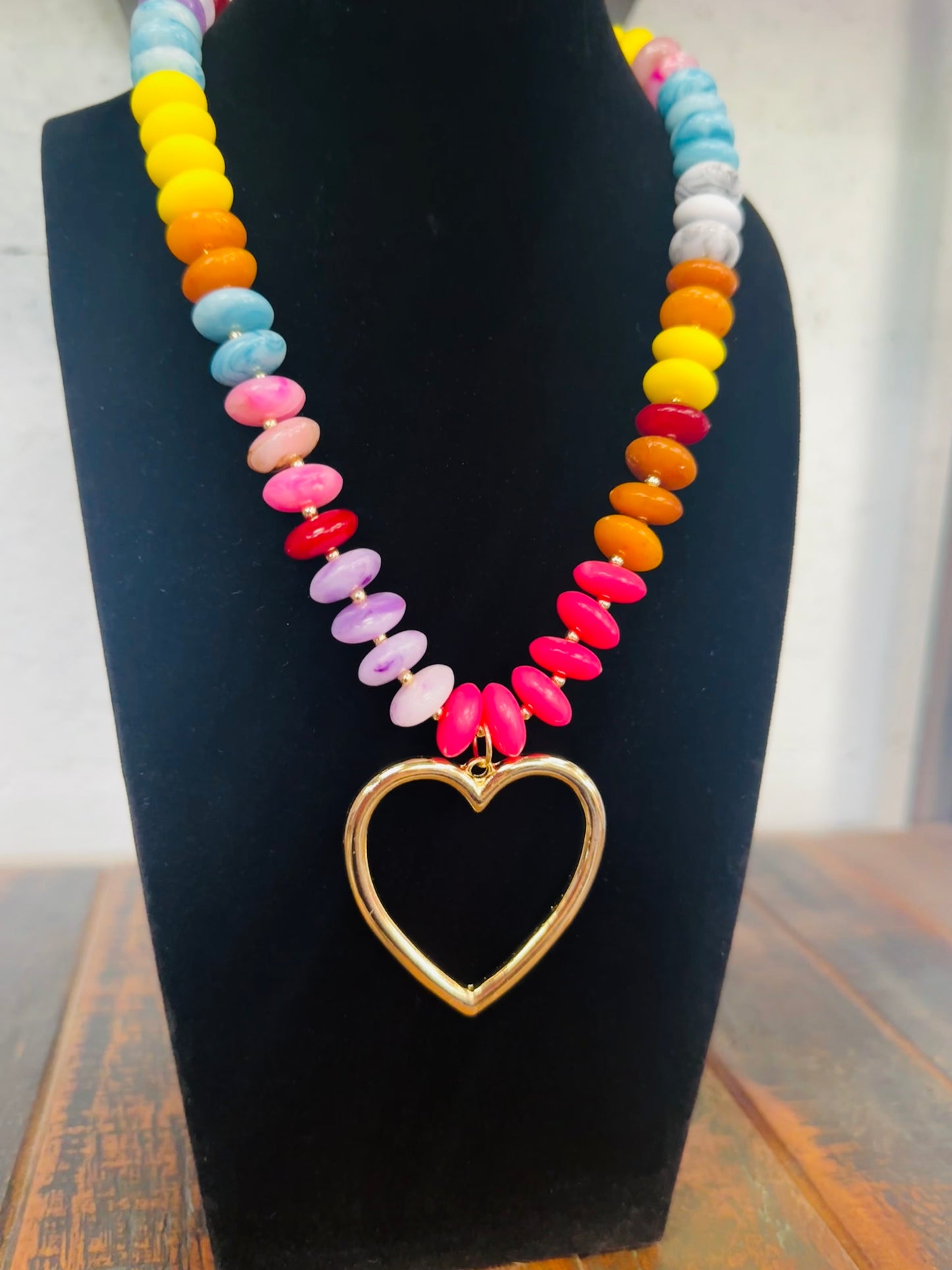 Mutli Marble Bead Heart Pendant Necklace