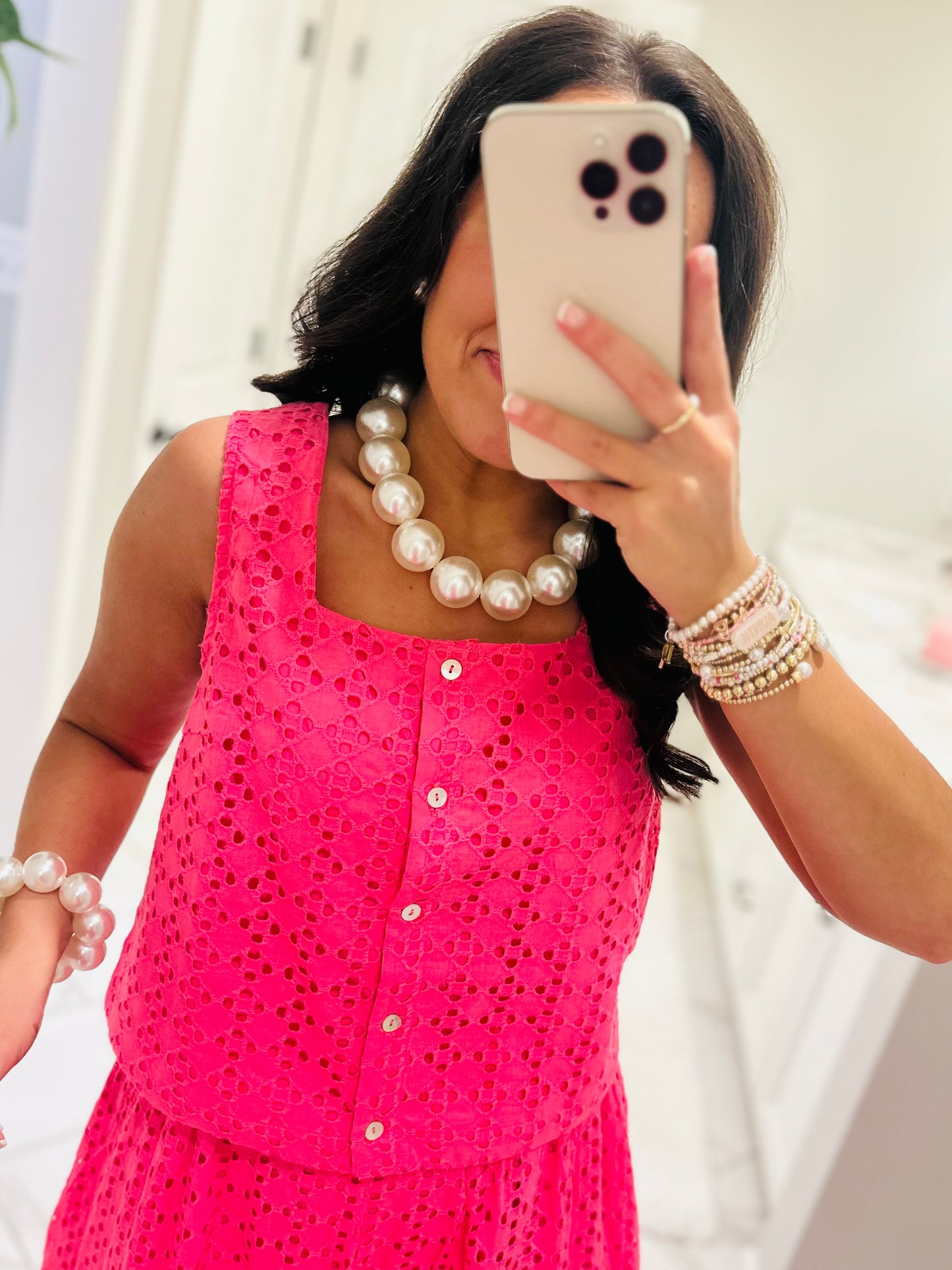 The Livi Hot Pink Eyelet Top + Skirt Set