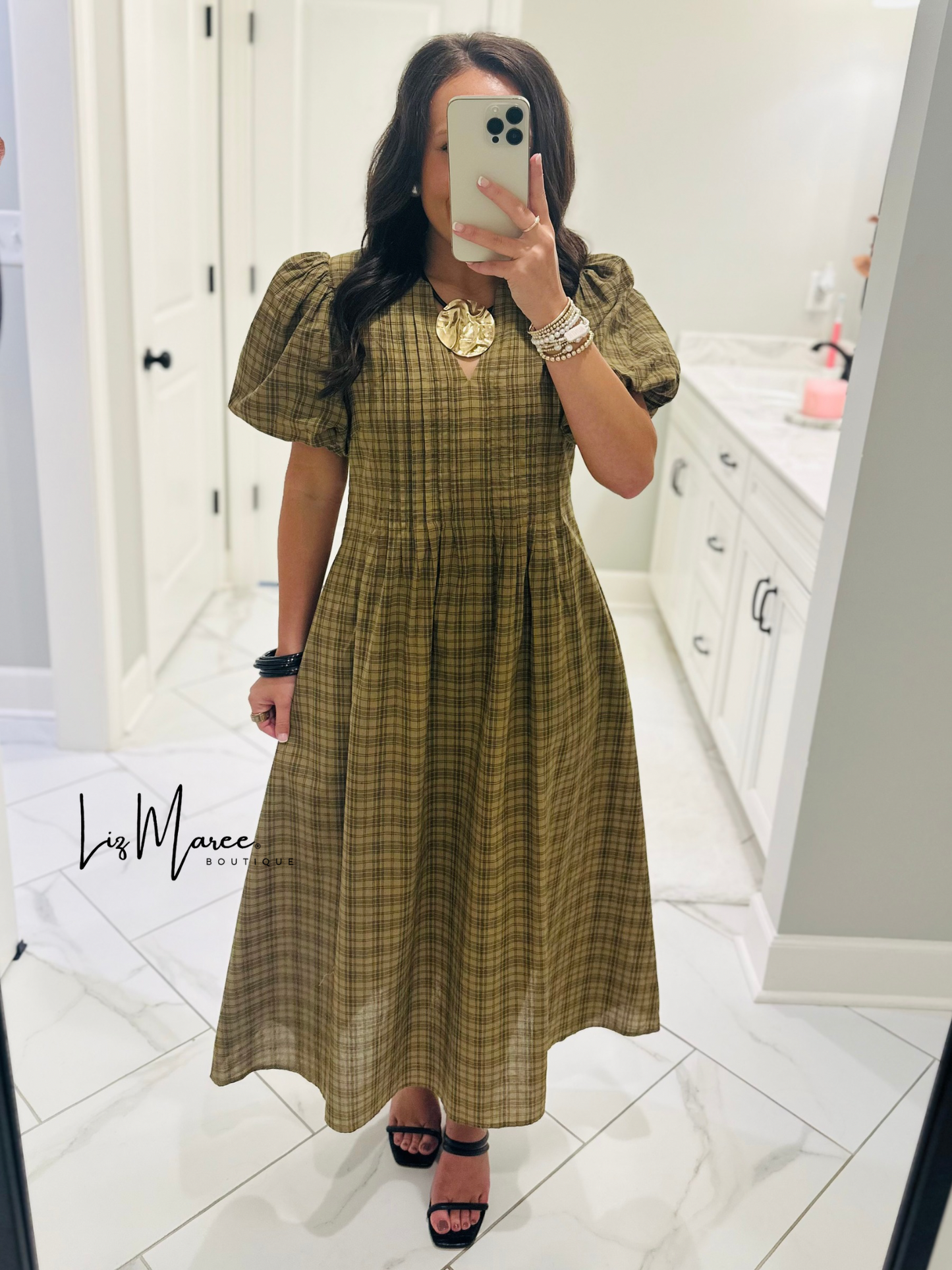 The Sawyer Olive Plaid Midi Dress