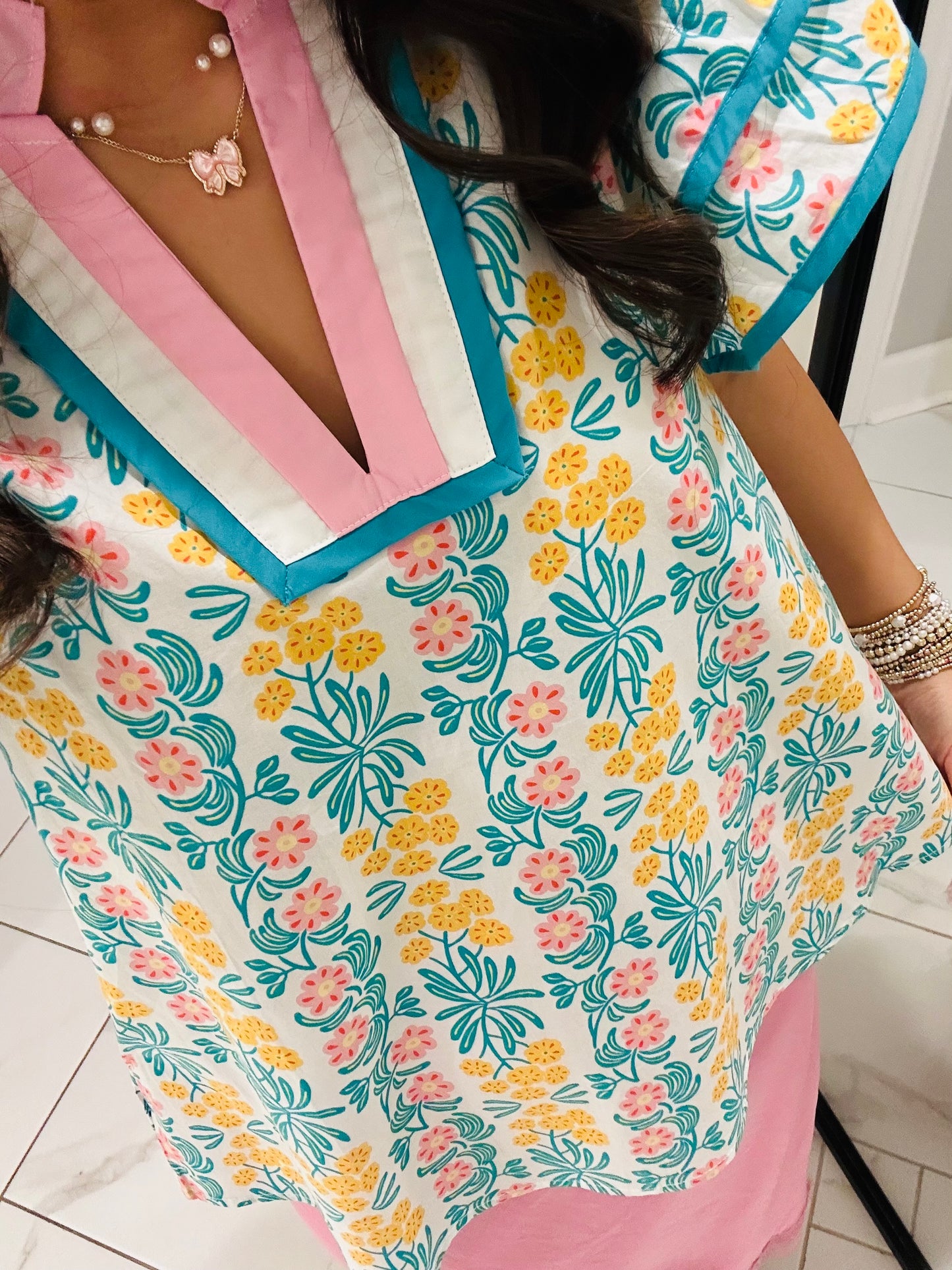 The Cora Blue + Pink Floral Top