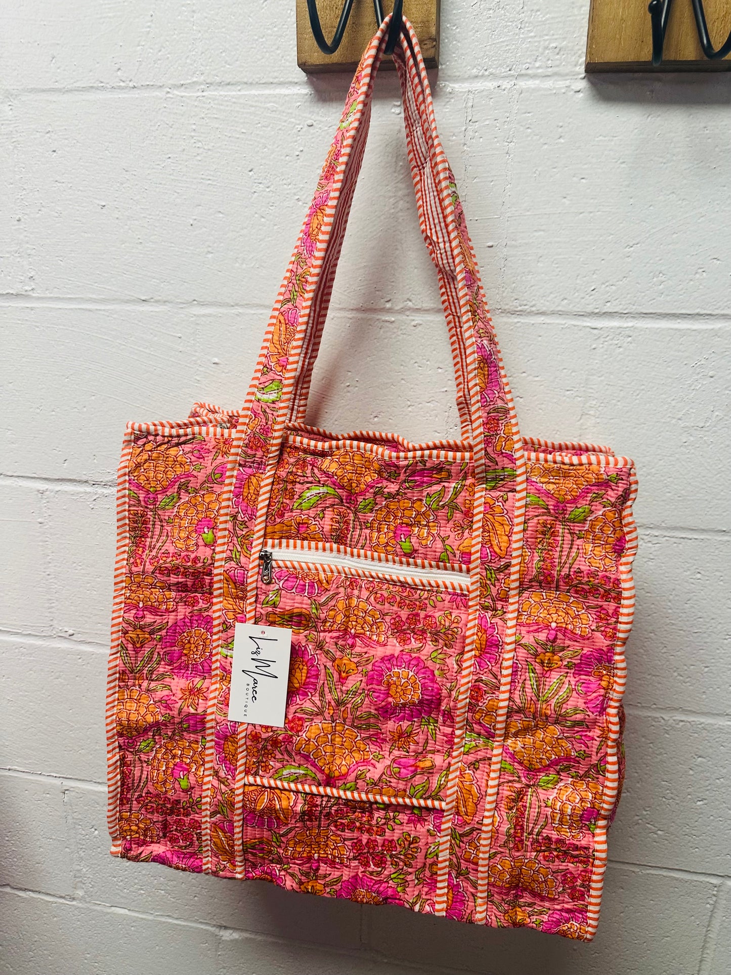 The Orange + Pink Oasis Floral Quilted Tote Bag