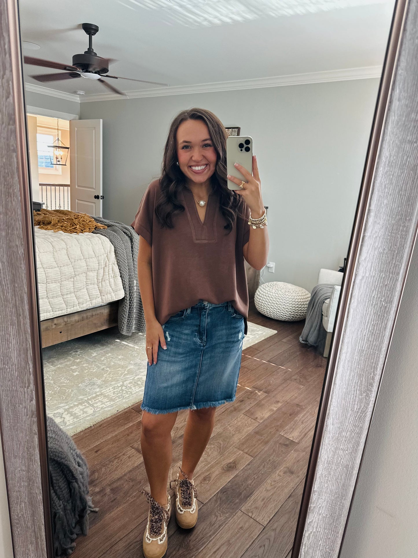 The Tatum Coffee V-Neck Top