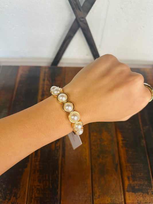 The Pearl + Gold Circle Bracelet