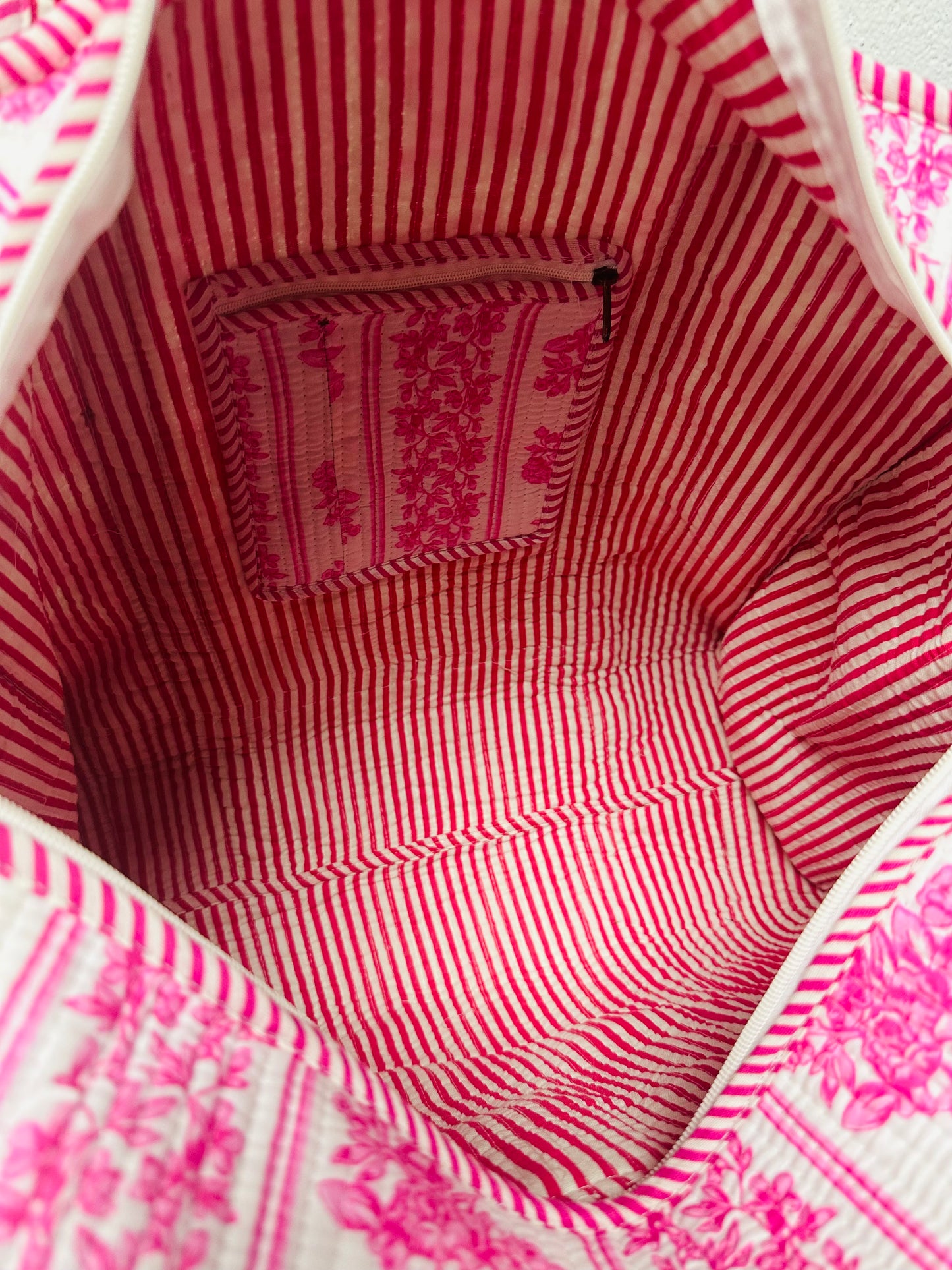 The Pink + White Floral Quilted Tote Bag